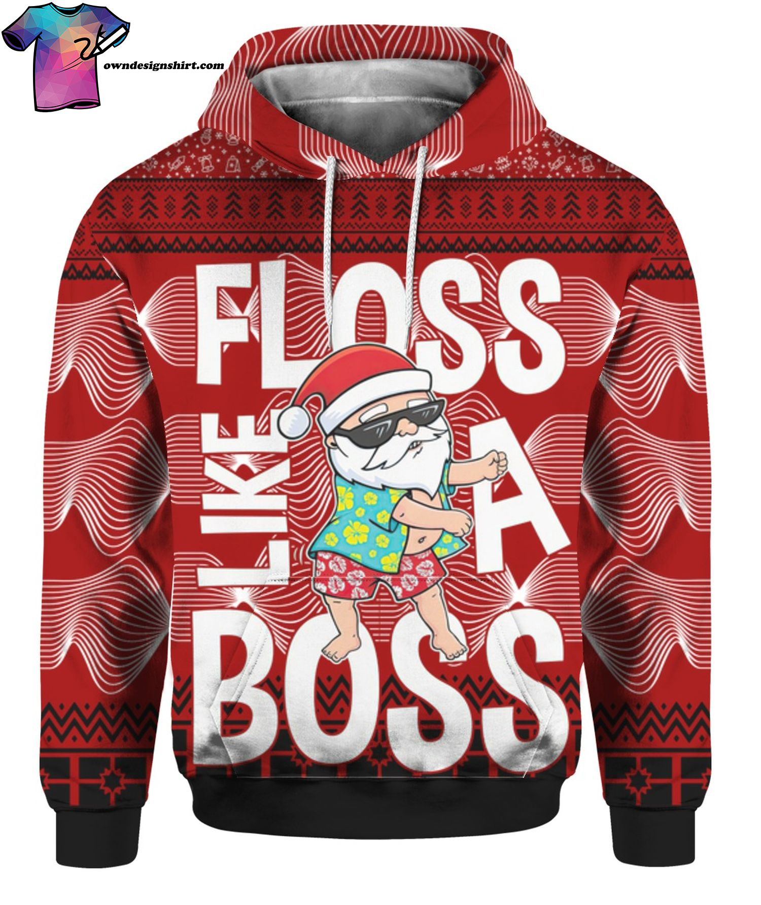 Santa Floss Like A Boss Full Print Ugly Christmas Sweater