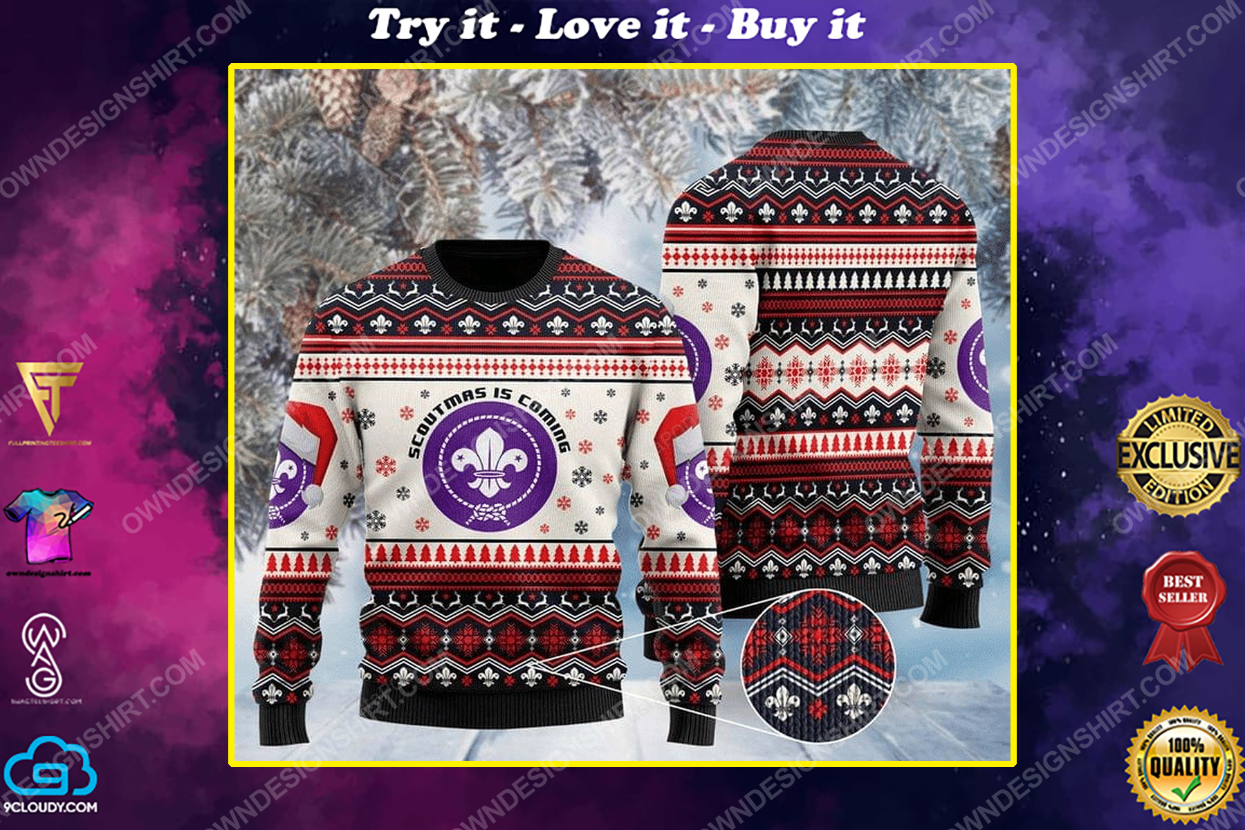 Scoutmas is coming full print ugly christmas sweater