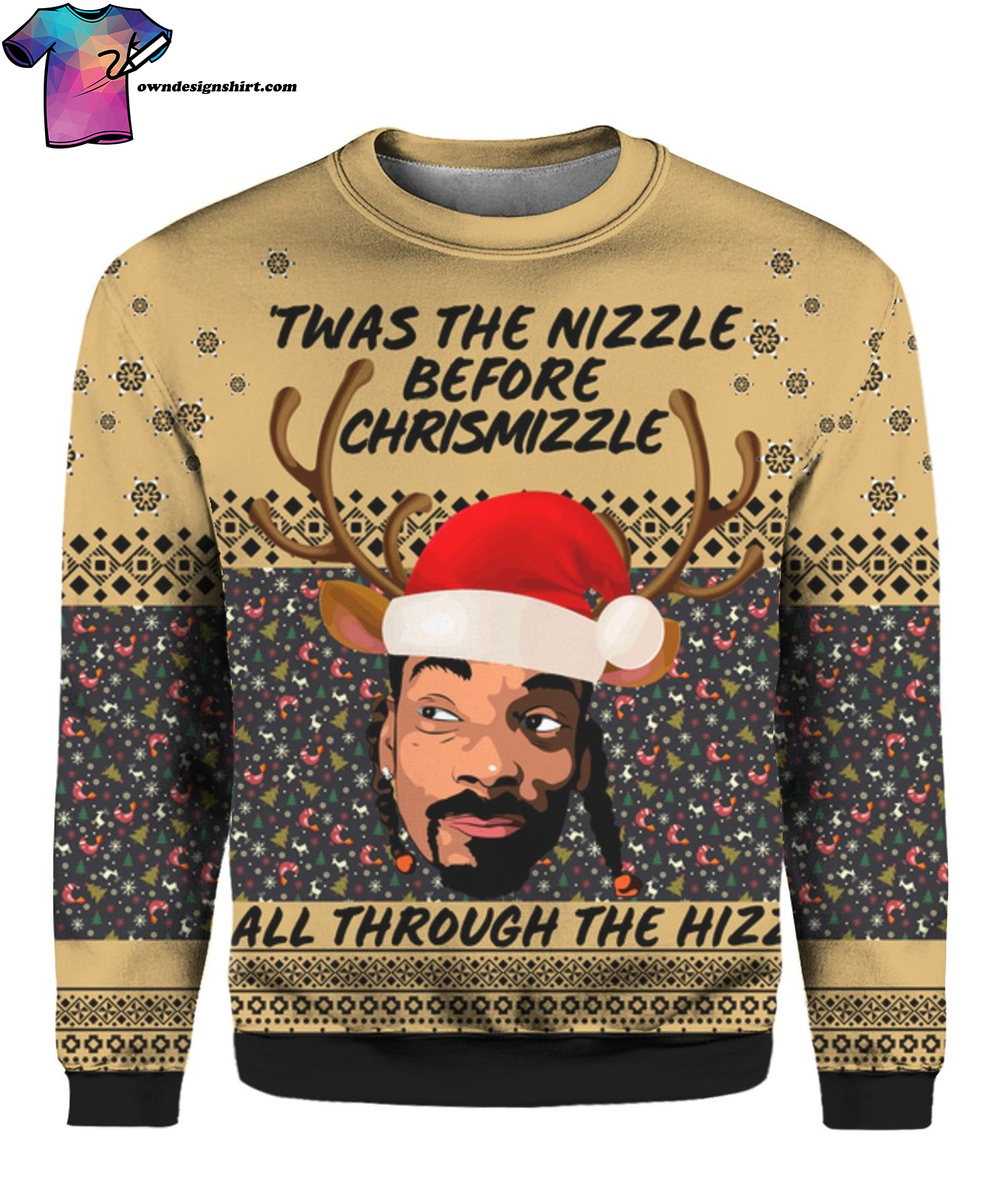 Snoop Dogg Twas The Nizzle Before Chrismizzle Full Print Ugly Christmas Sweater