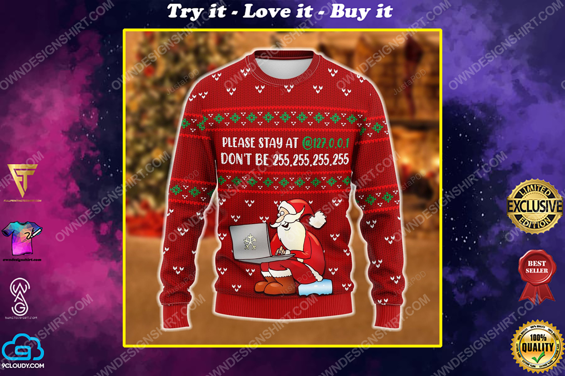 Social distancing programmer santa claus ugly christmas sweater