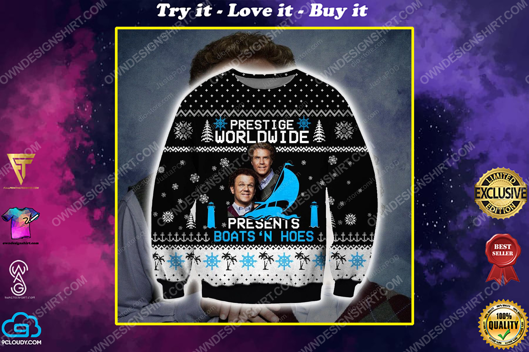 Step brothers prestige worldwide full print ugly christmas sweater