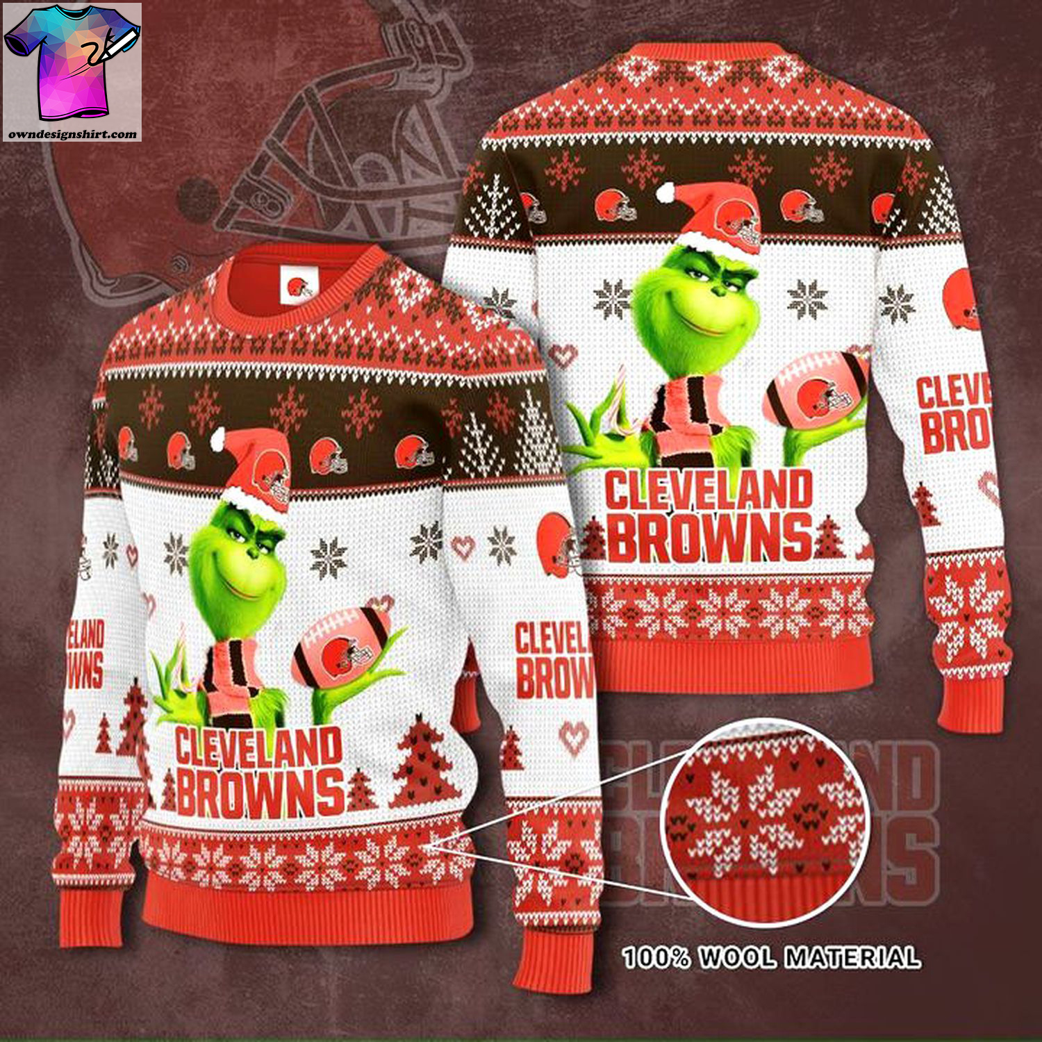 The grinch and cleveland browns ugly christmas sweater