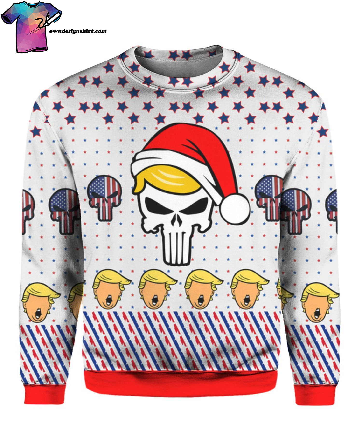 Trump Punisher Full Print Ugly Christmas Sweater