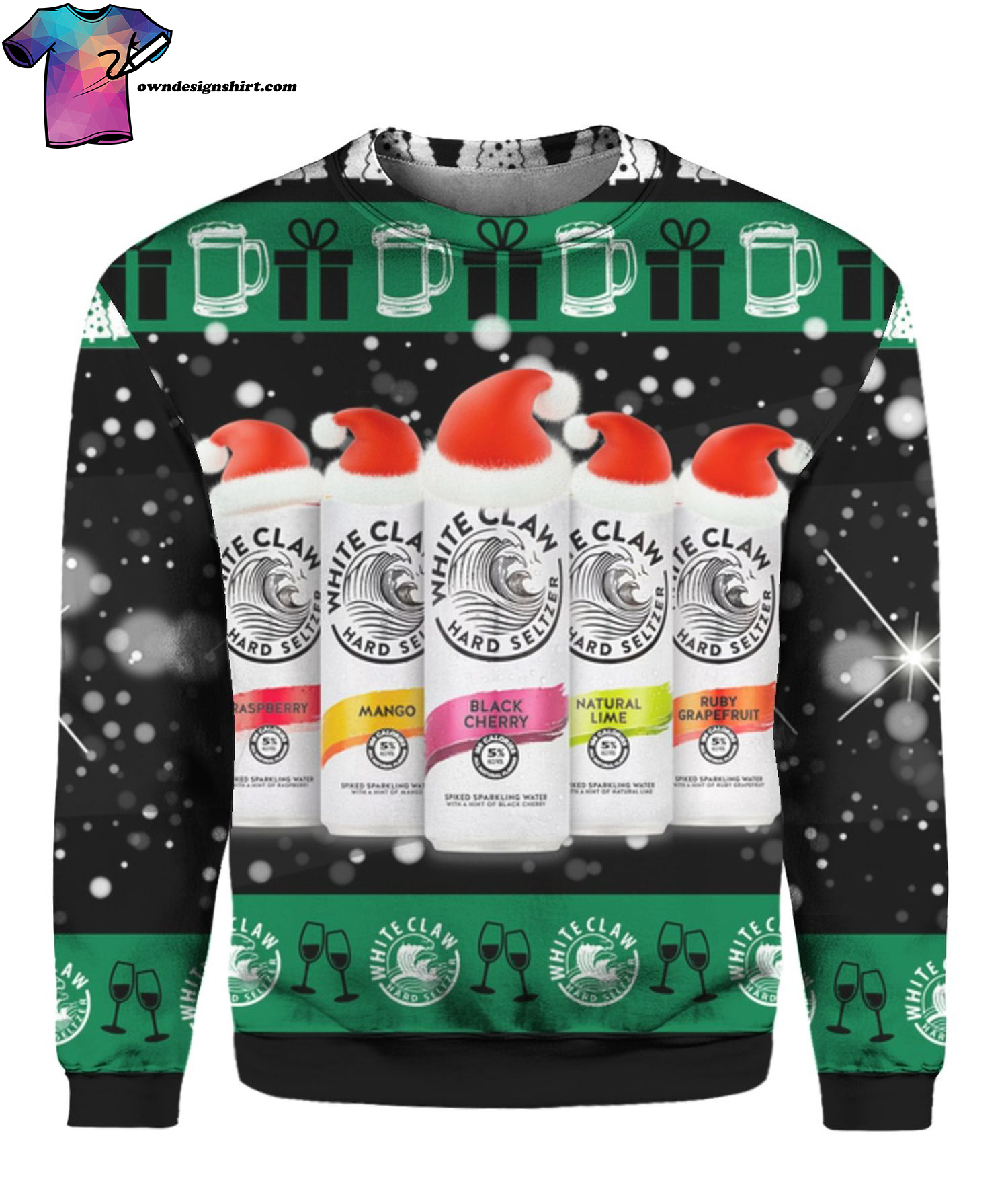 White Claw Santa Claws Full Print Ugly Christmas Sweater