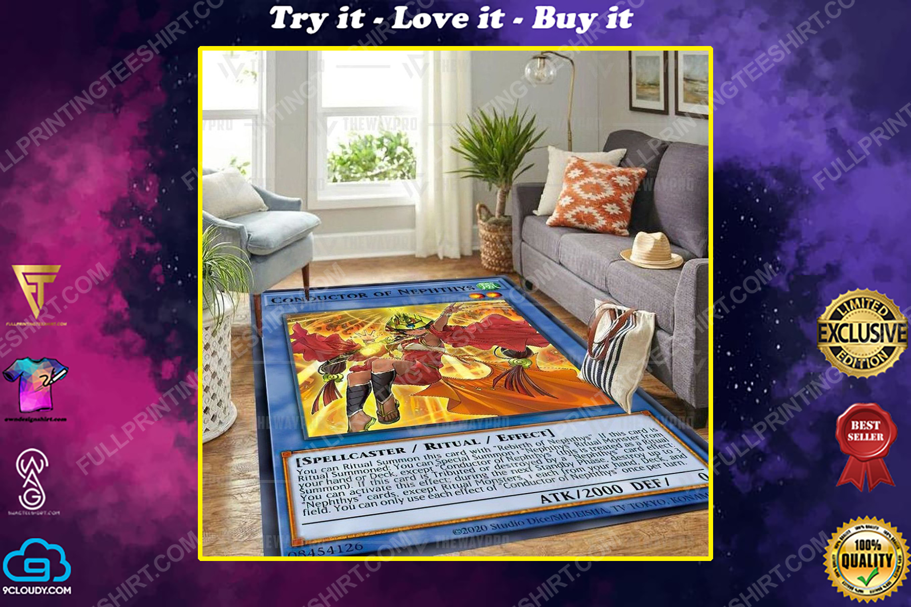 Yu-gi-oh conductor of nephthys all over print rug