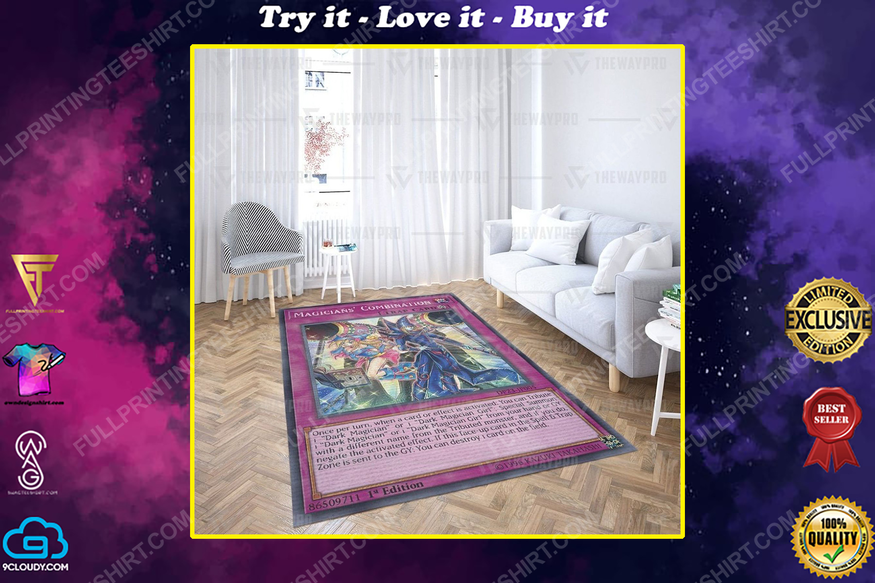 Yu-gi-oh magicians' combination all over print rug