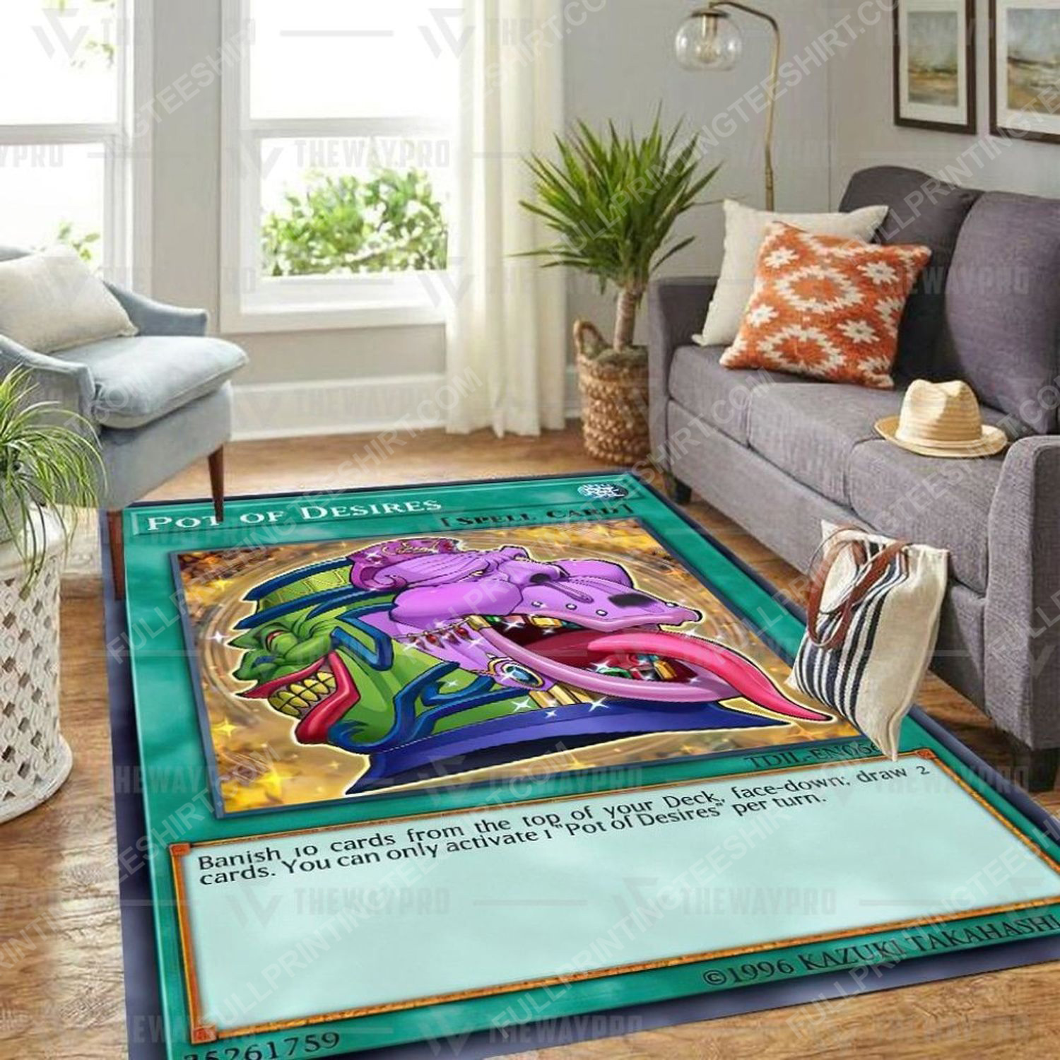 Yu-gi-oh pot of desires all over print rug