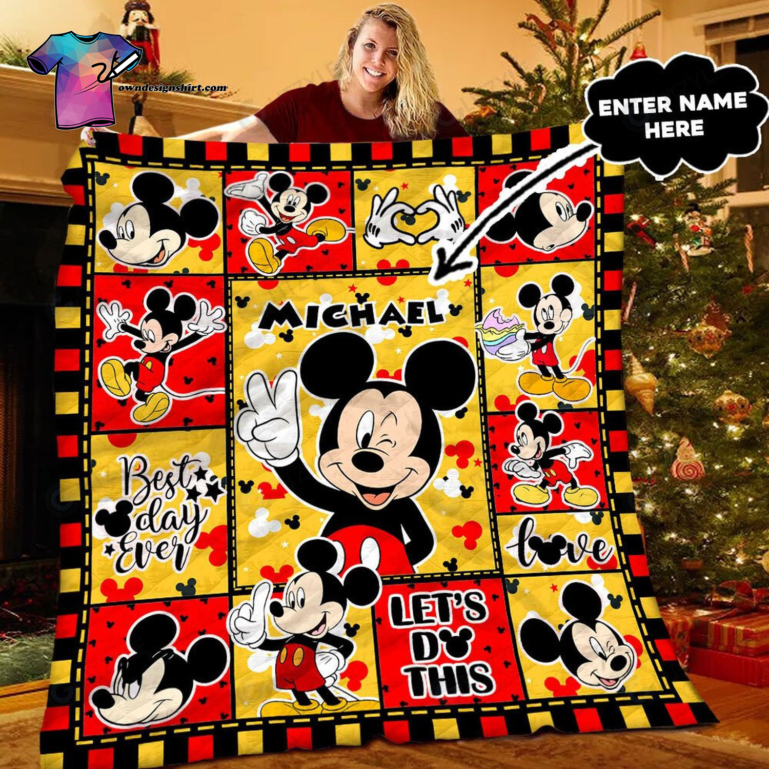 Custom Mickey Mouse Best Day Ever All Over Print Quilt