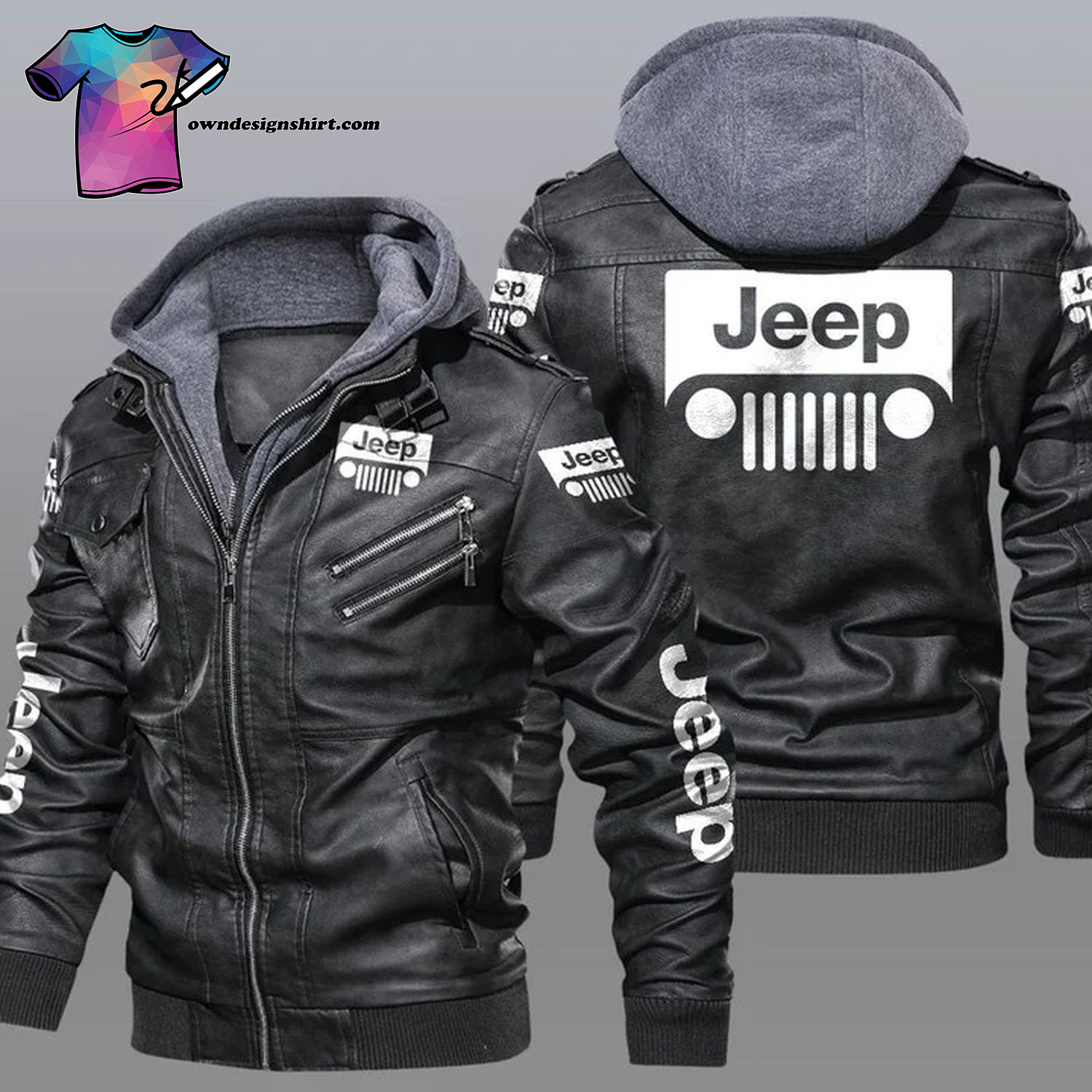 Jeep Car Symbol Leather Jacket