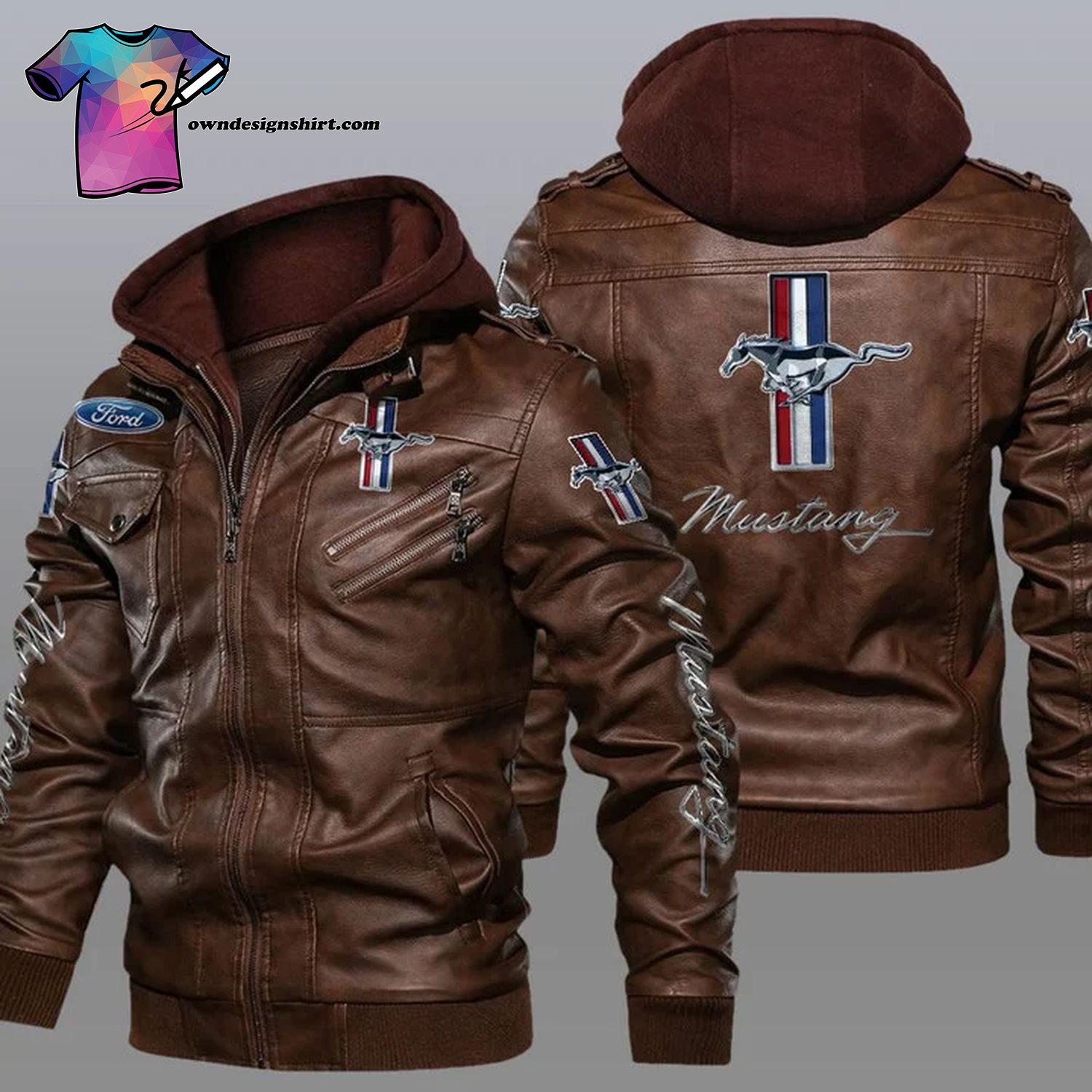 [The best selling] Ford Mustang Car Symbol Leather Jacket
