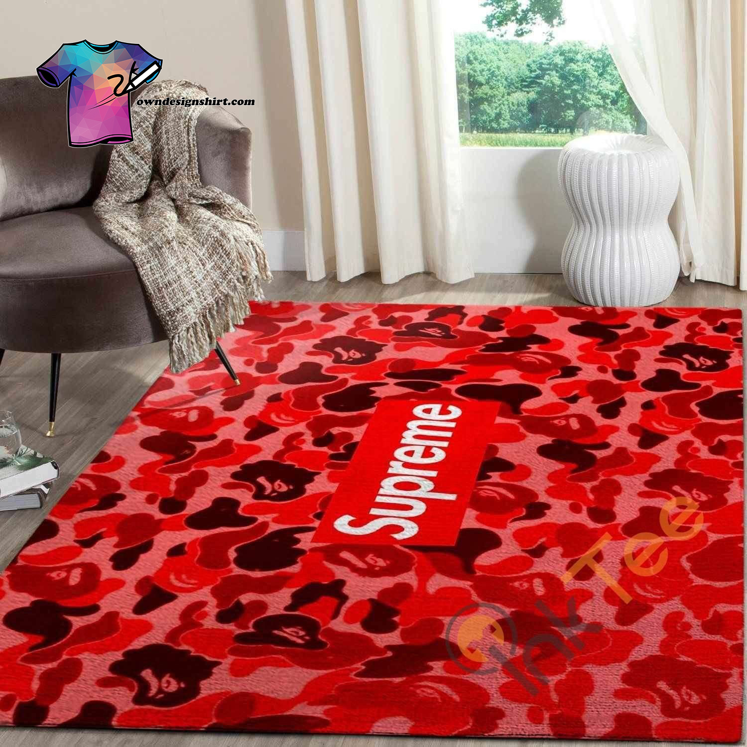 The best selling] Supreme Bape Camo Red Version Living Room Rug