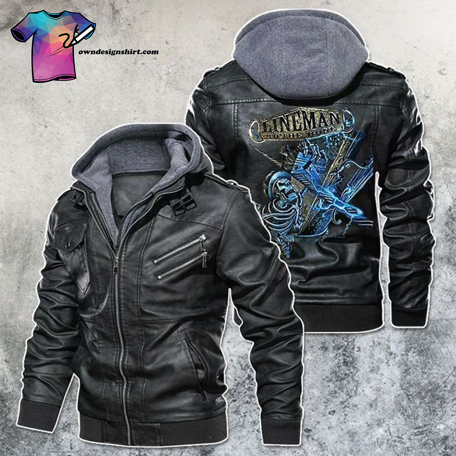 [The best selling] Lineman Skeleton Motorcycle Rider Leather Jacket