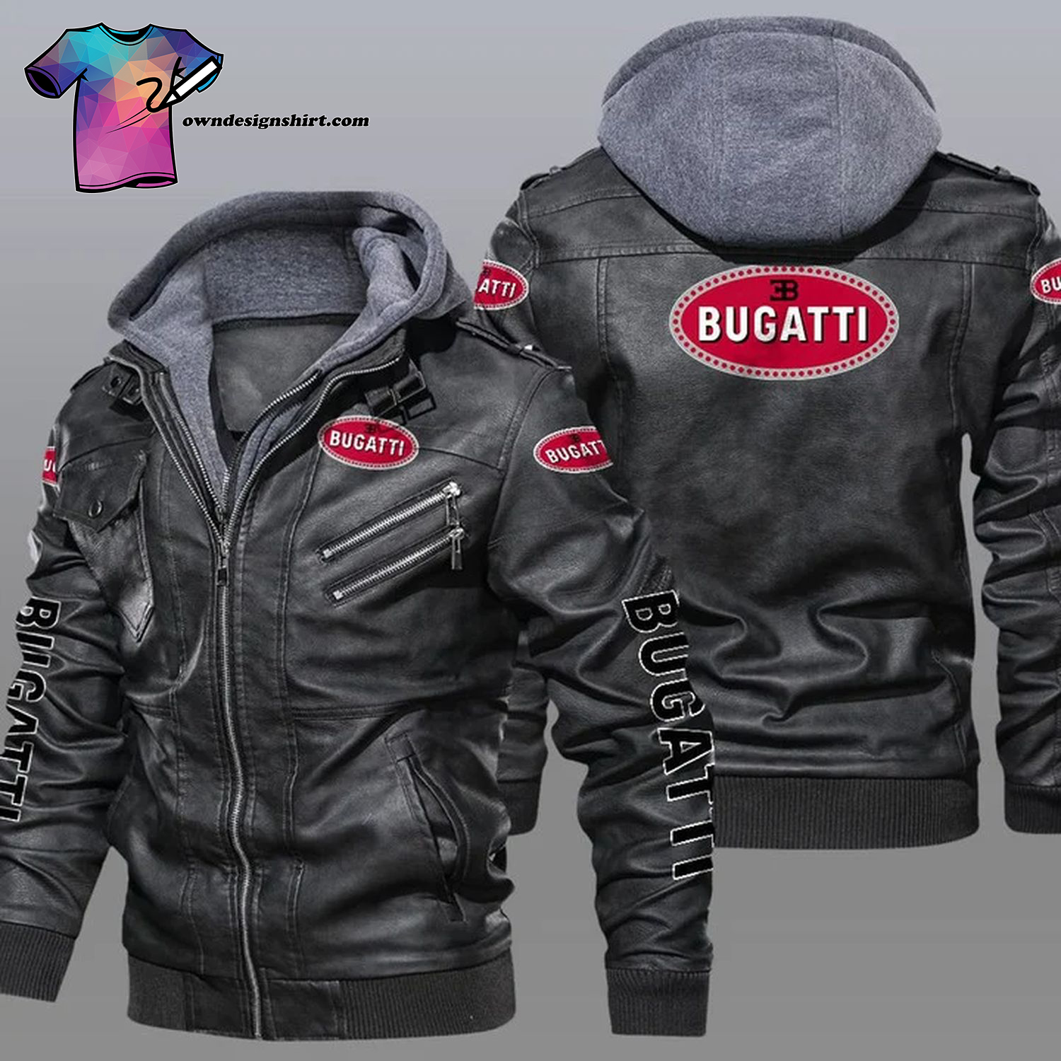Bugatti Sport Car Symbol Leather Jacket