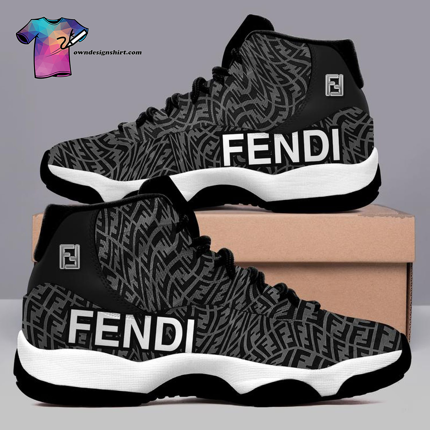 [The best selling] Fendi Monogram Black Version Air Jordan 11 Shoes