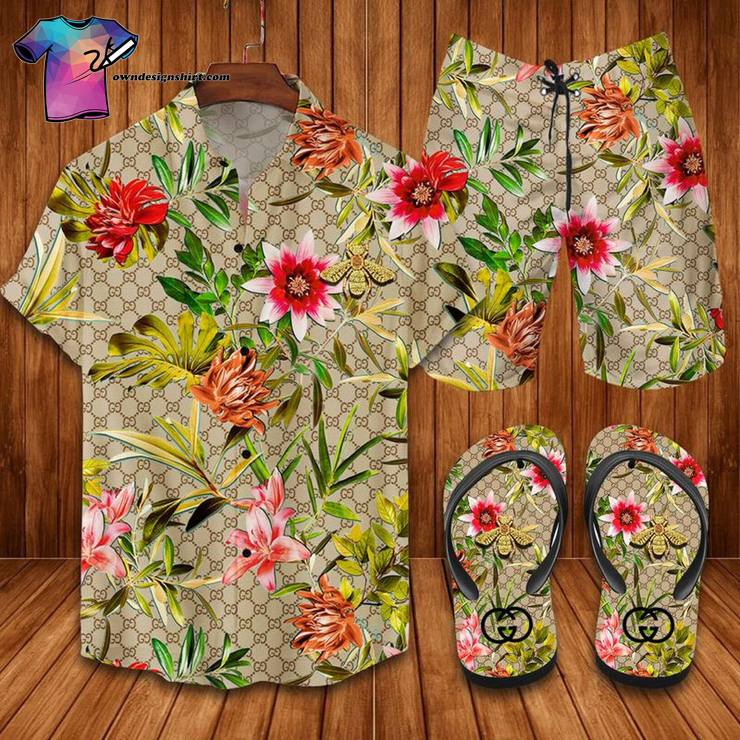 Limited Edition Gucci flower and bee Hawaiian Shirt Shorts - Owl Fashion  Shop