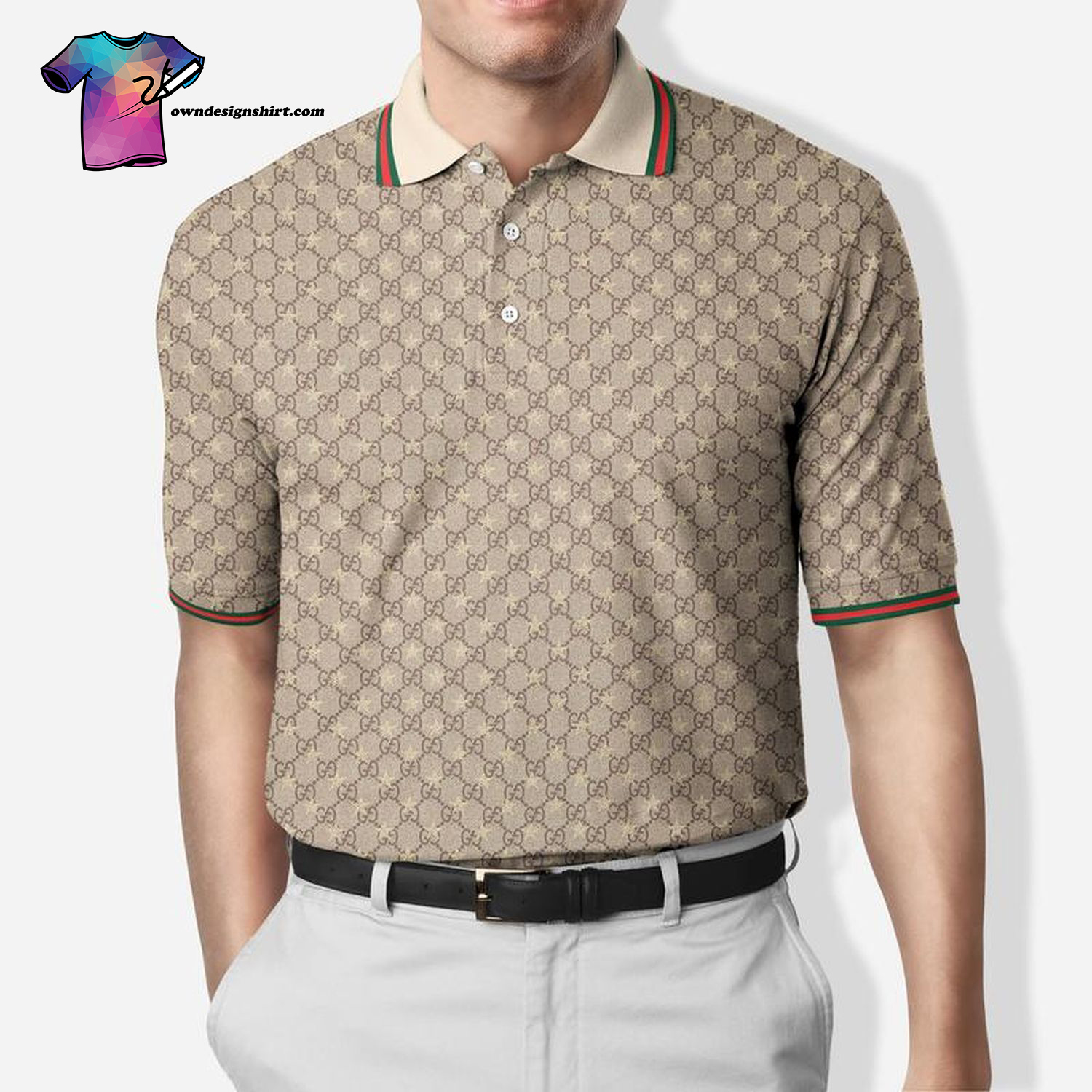 Personalized Gucci Monogram With Big Brown Logo Polo Shirt - Tagotee