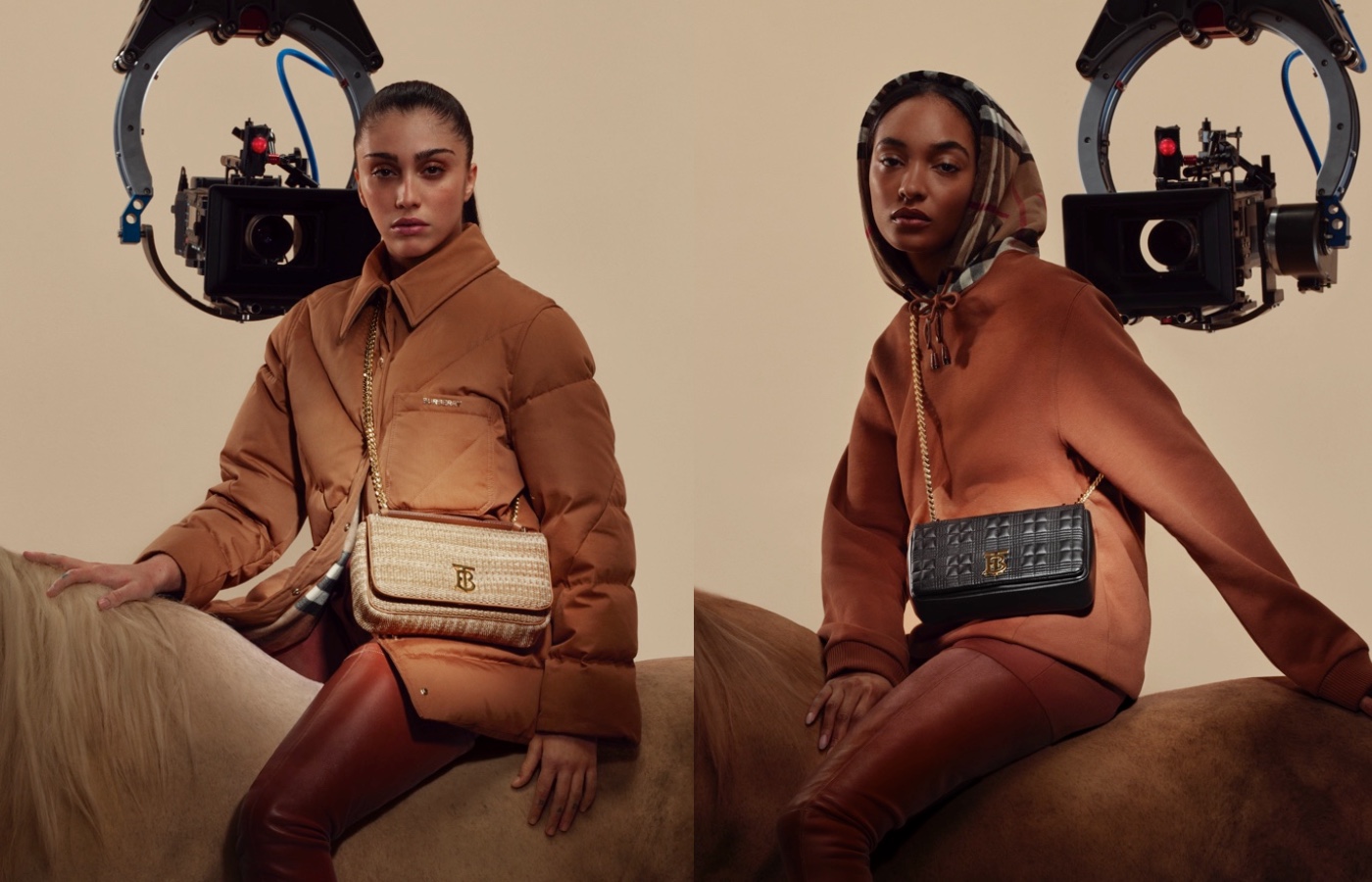 The million-dollar supermodels shine in the burberry fashion house's iconic lola handbag campaign
