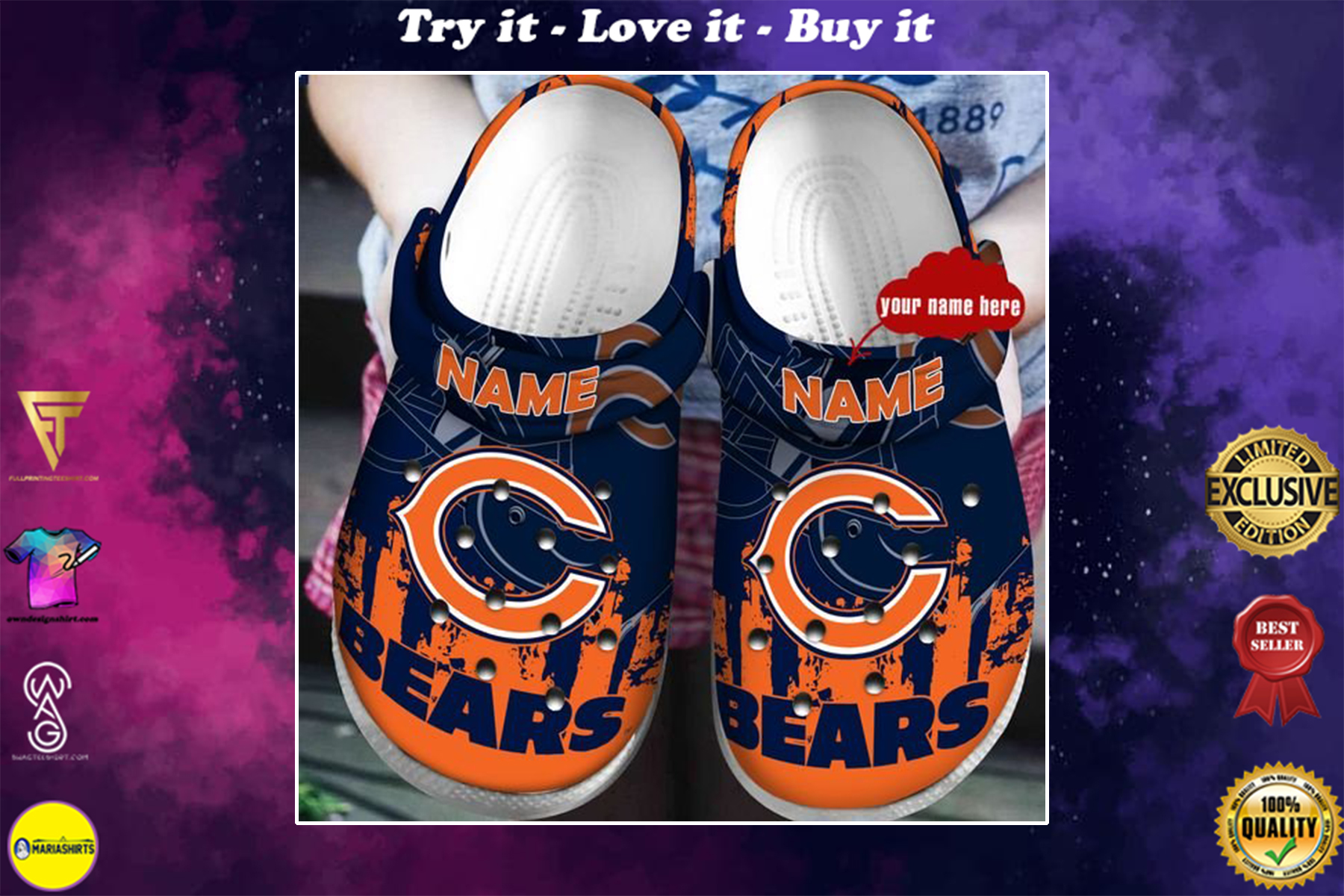 custom name chicago bears football team crocband clog