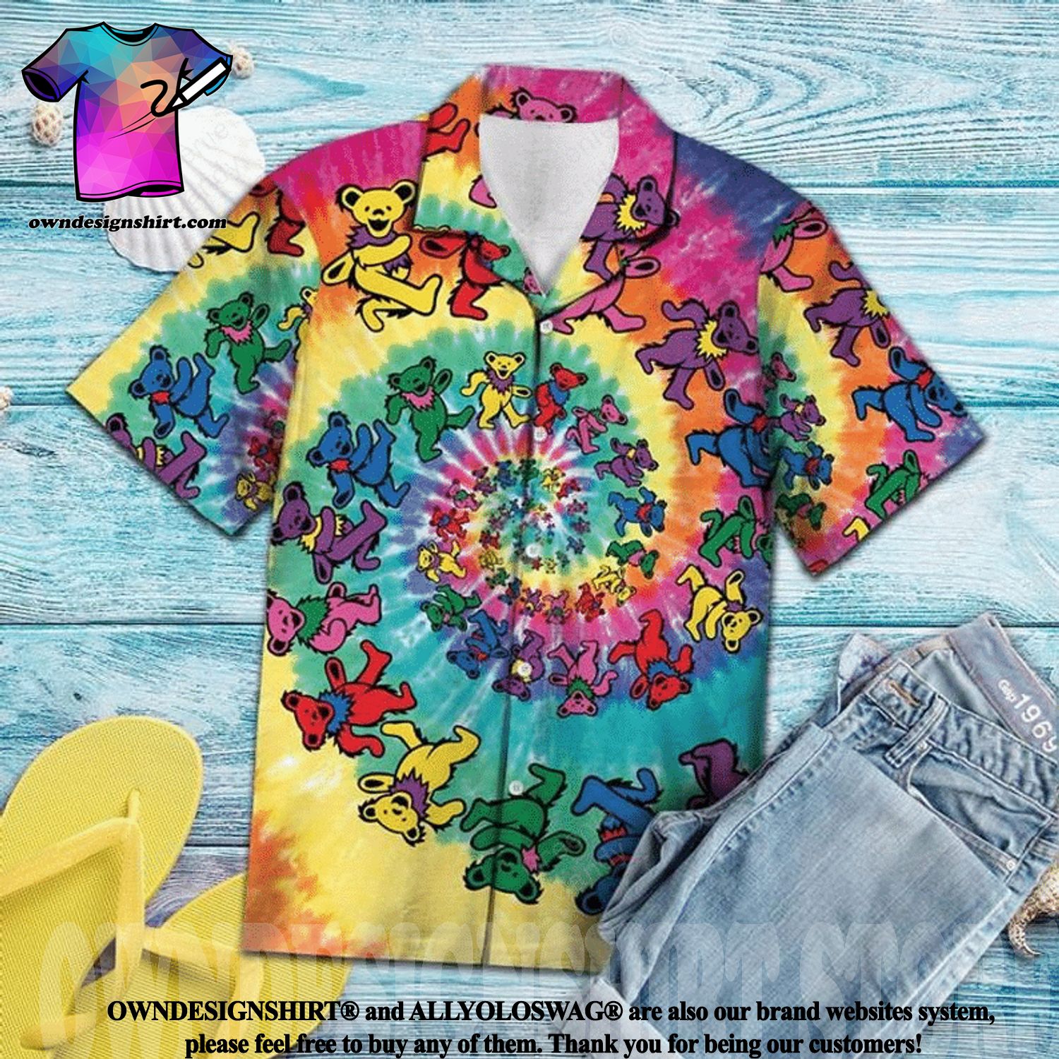 The best selling] Grateful Dead Bear Tiedye All Over Print Hawaiian Shirt  And Beach Short