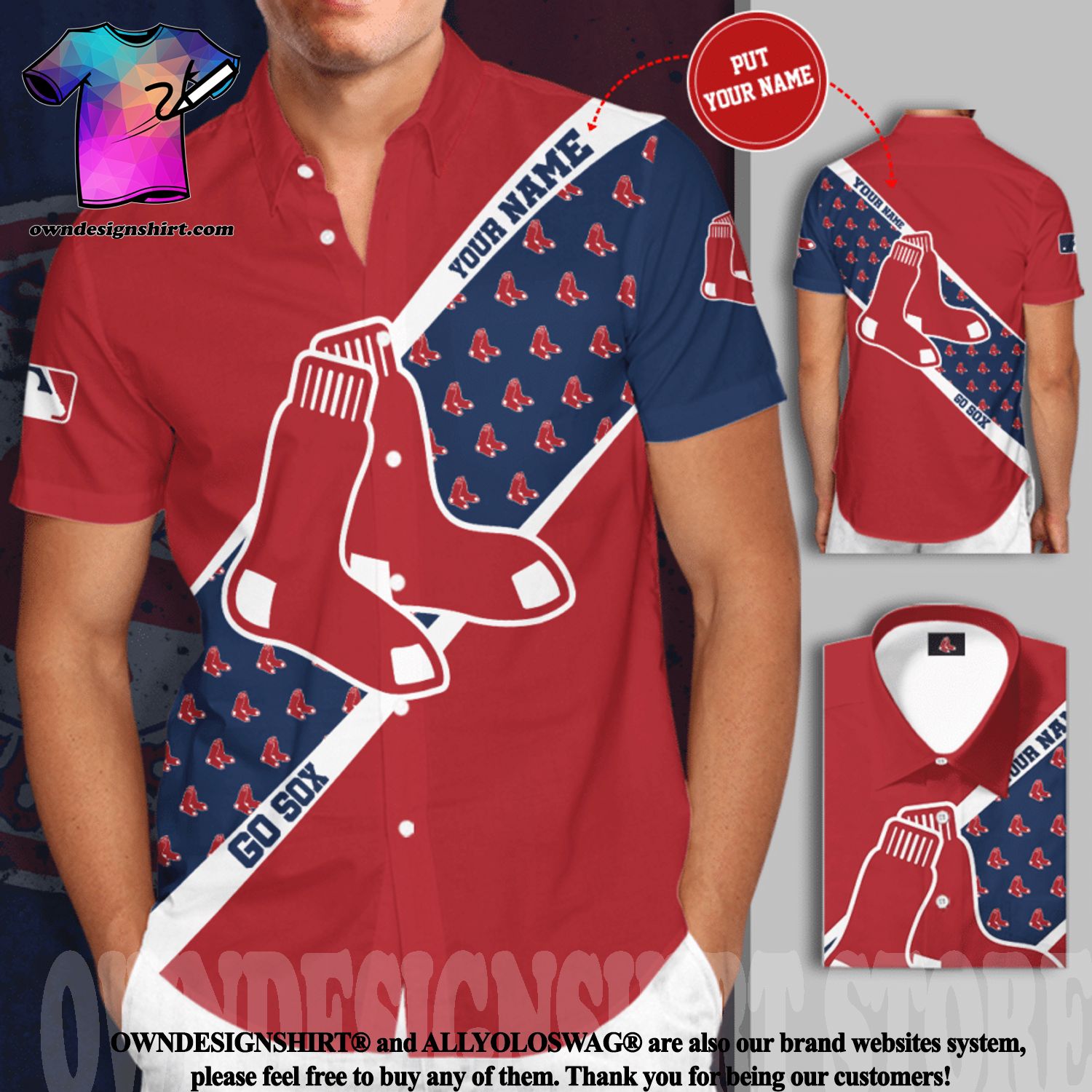 The best selling] Personalized Boston Red Sox All Over Print Short Sleeve Dress  Shirt Hawaiian Summer Aloha Beach Shirt - Red Blue