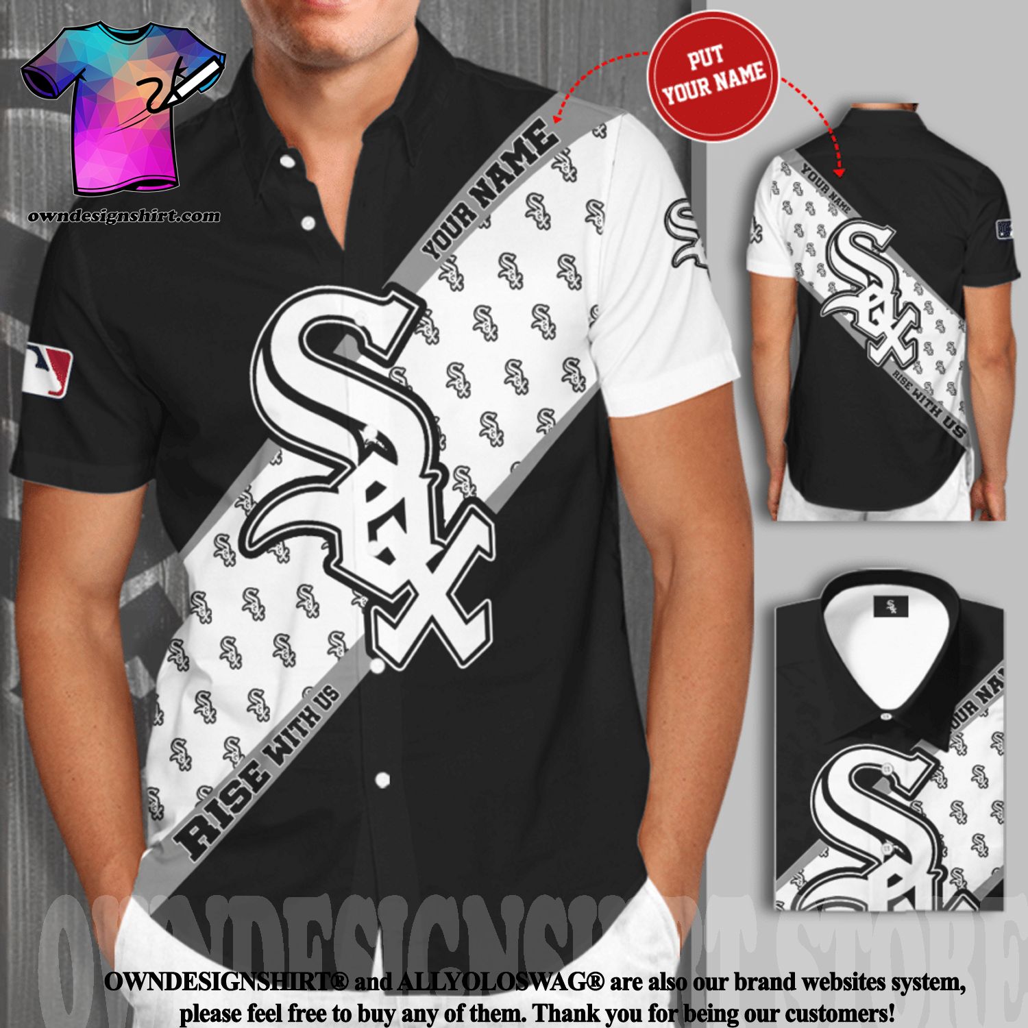 The best selling] Personalized Chicago White Sox Rise With Us All Over  Print Short Sleeve Dress Shirt Hawaiian Summer Aloha Beach Shirt - Black  White