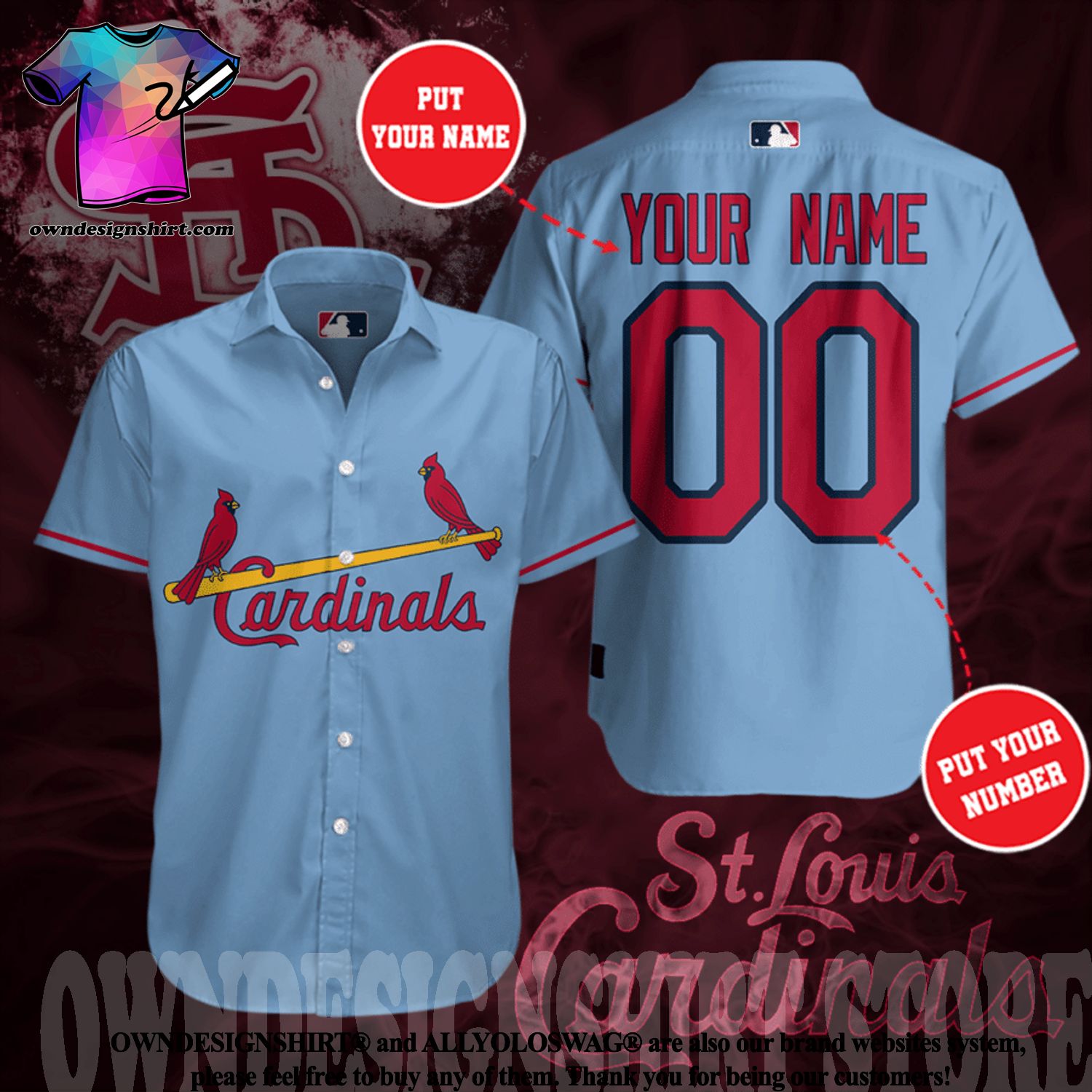 The best selling] Personalized St Louis Cardinals All Over Print Short  Sleeve Dress Shirt Hawaiian Summer Aloha Beach Shirt - Light Blue