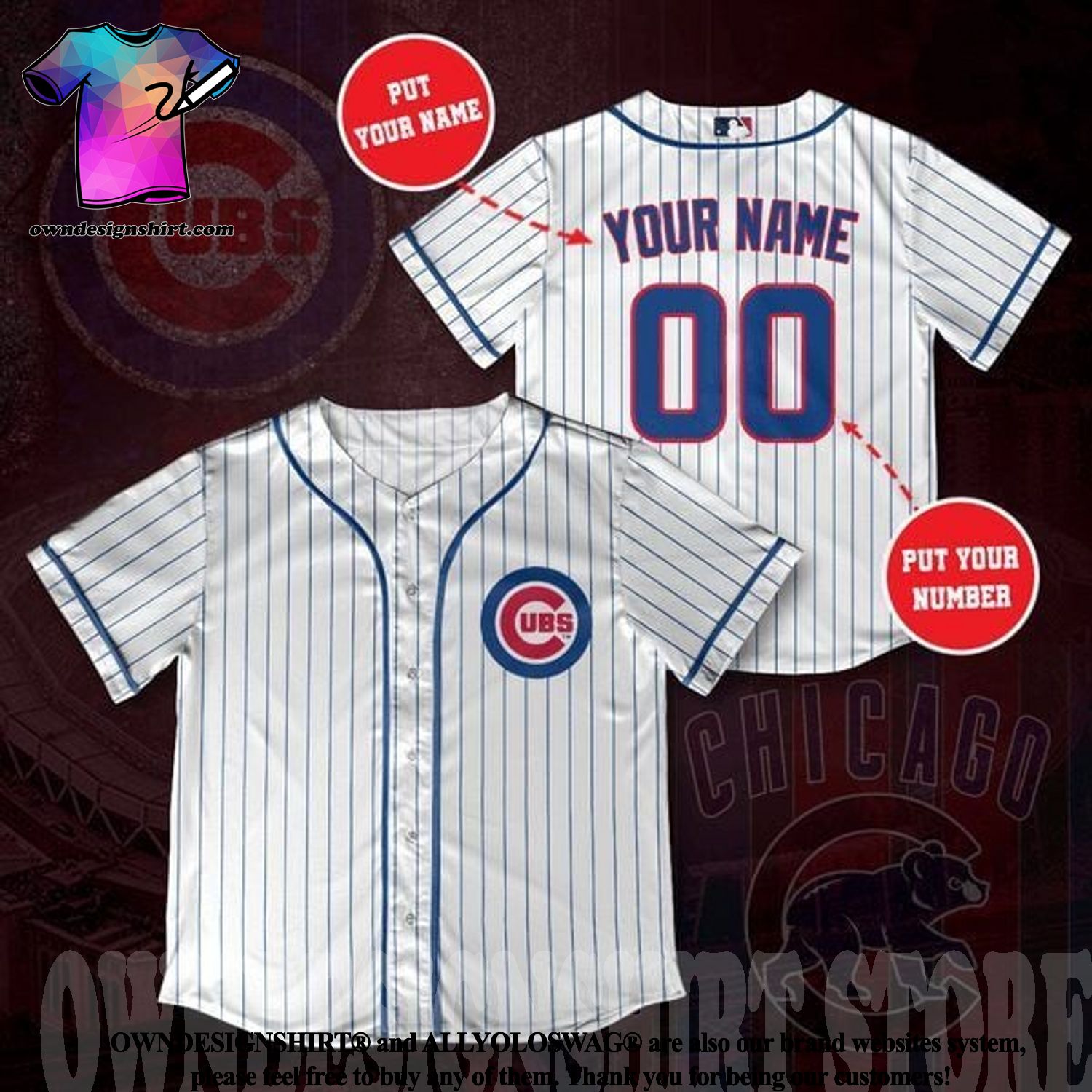 MLB Chicago Cubs Custom Name Number Uniform Stripes Baseball Jacket