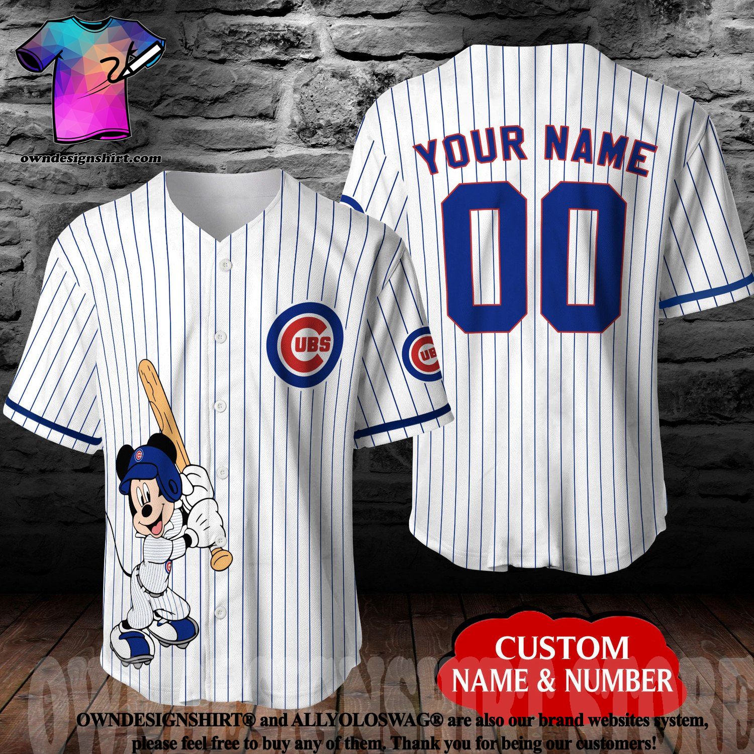The best selling] Custom Chicago Cubs MLB Mickey Mouse All Over Print  Unisex Pinstripe Baseball Jersey - White