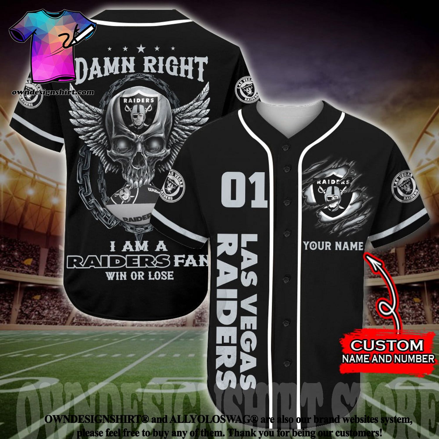 The best selling] Custom Las Vegas Raiders Skull Damn Right Full Printed Baseball  Jersey
