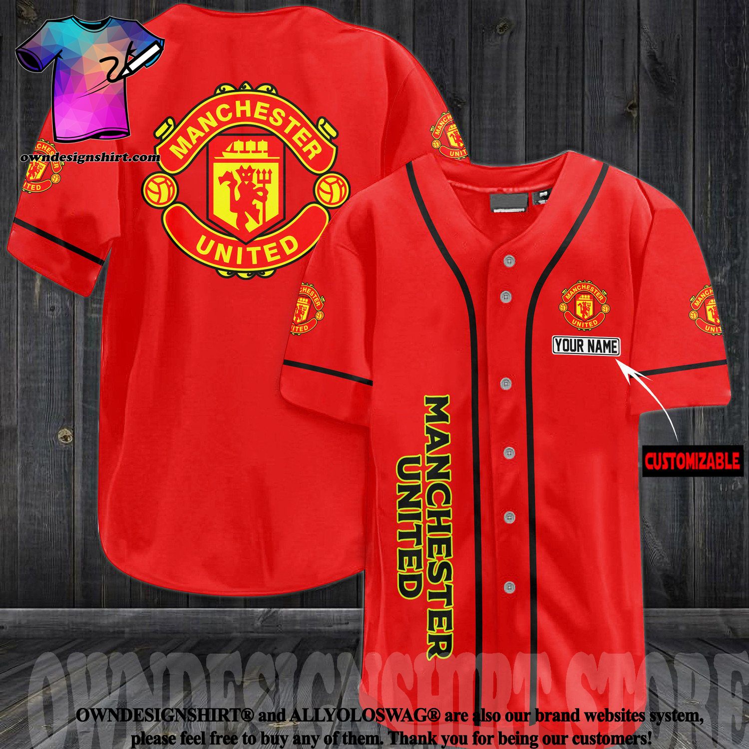 Custom Manchester United M U All Over Print Unisex Baseball Jersey