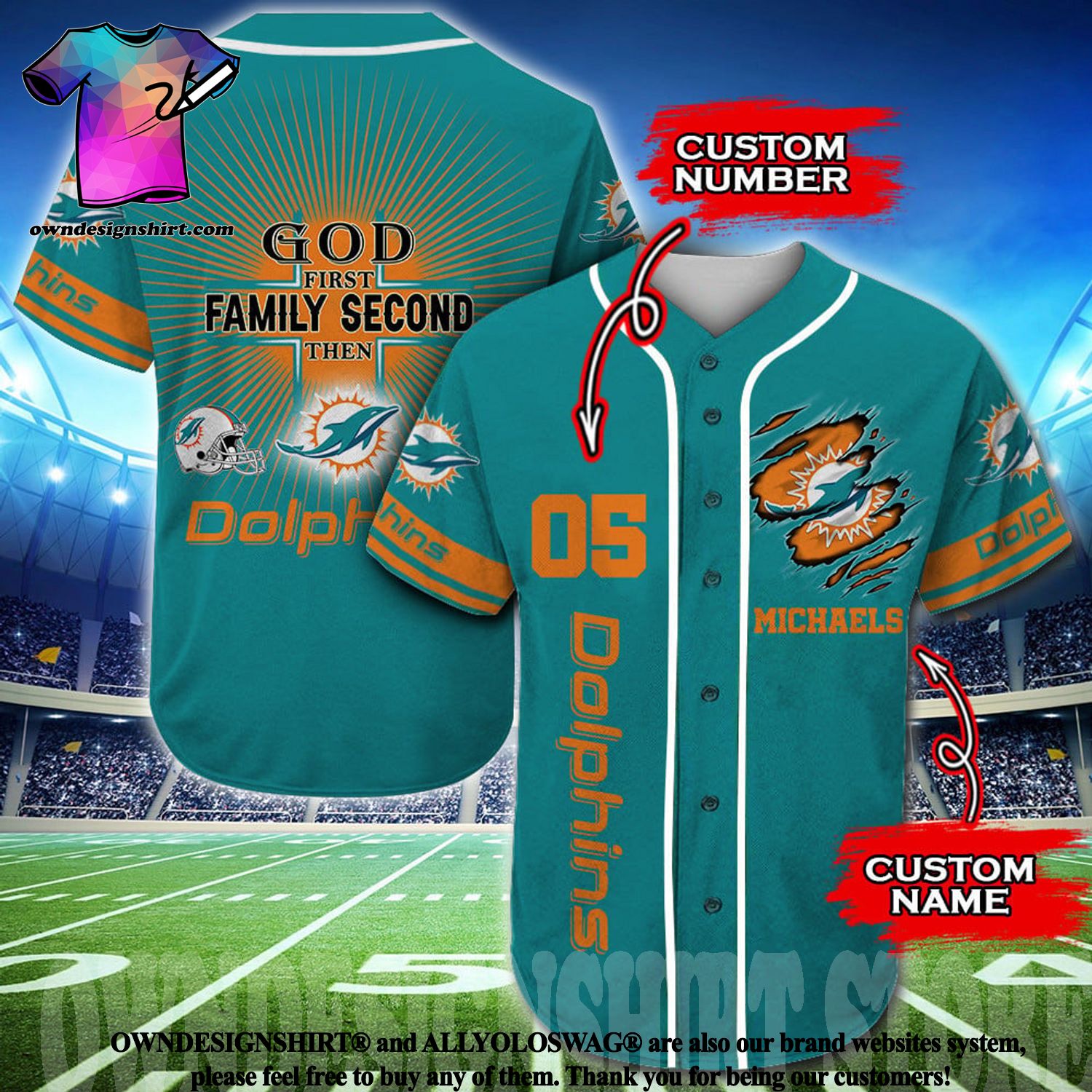 The best selling Custom Miami Dolphins Full Printed Baseball Jersey