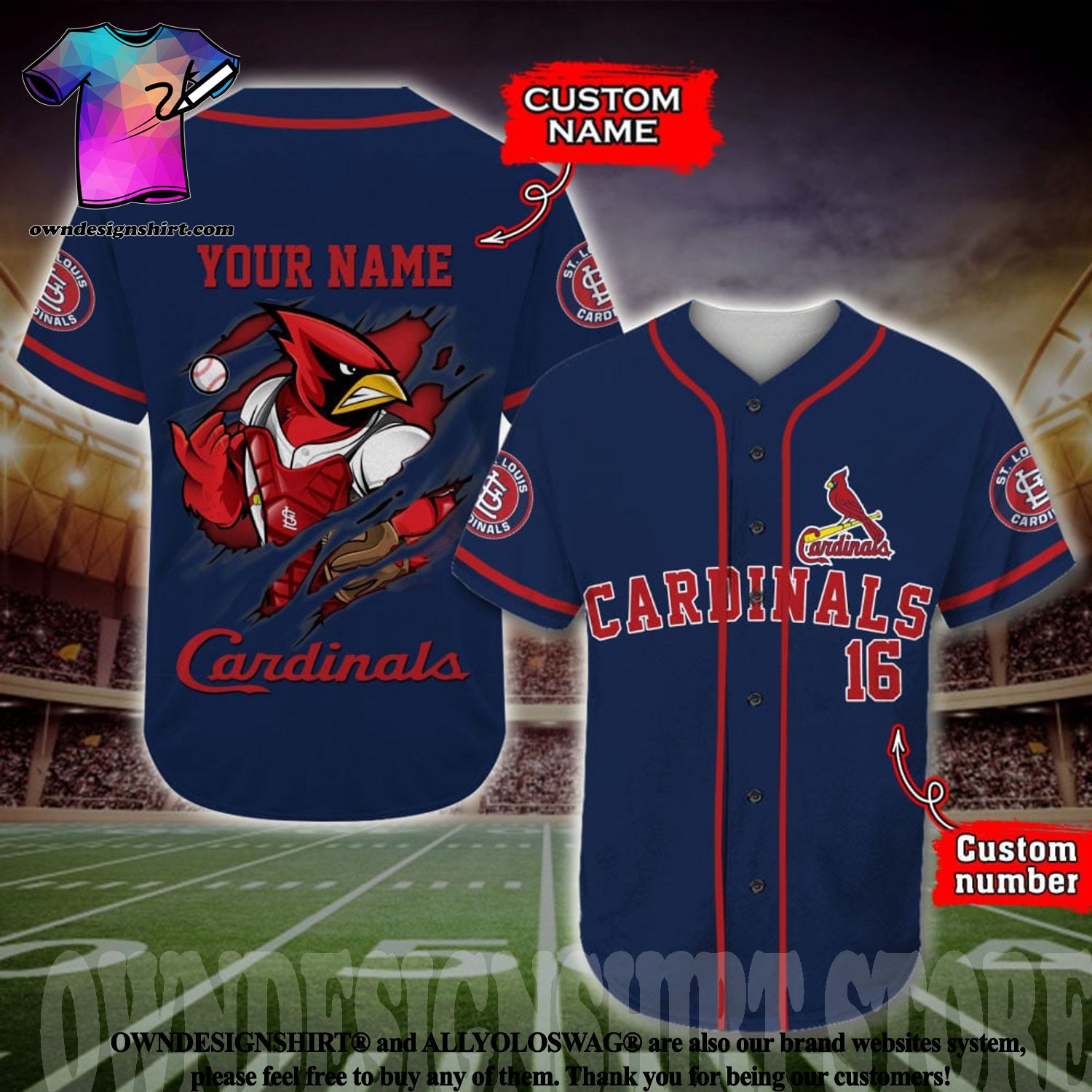 The best selling] Custom St Louis Cardinals Full Printed Baseball Jersey -  Navy