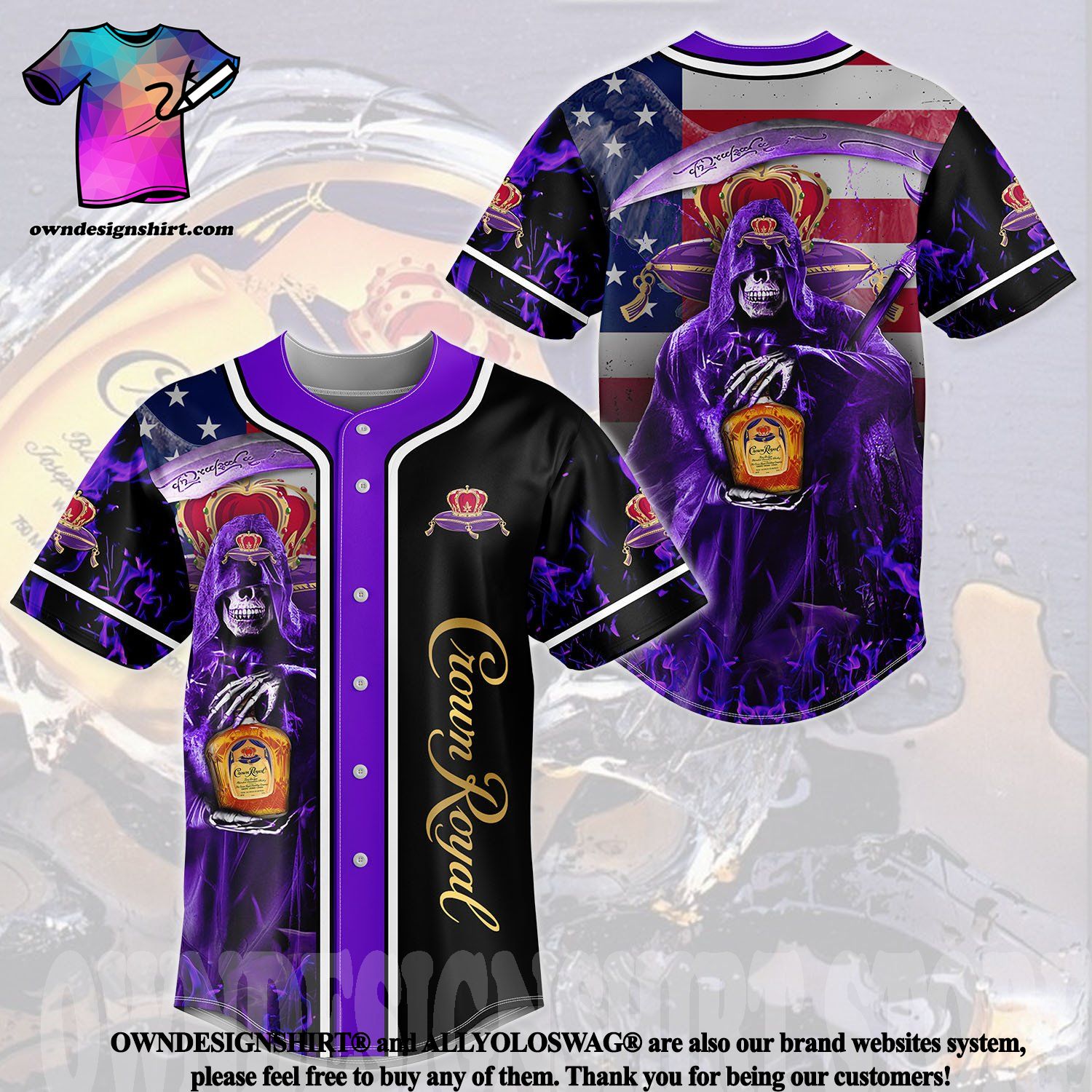 White Purple Crown Royal Baseball Jersey