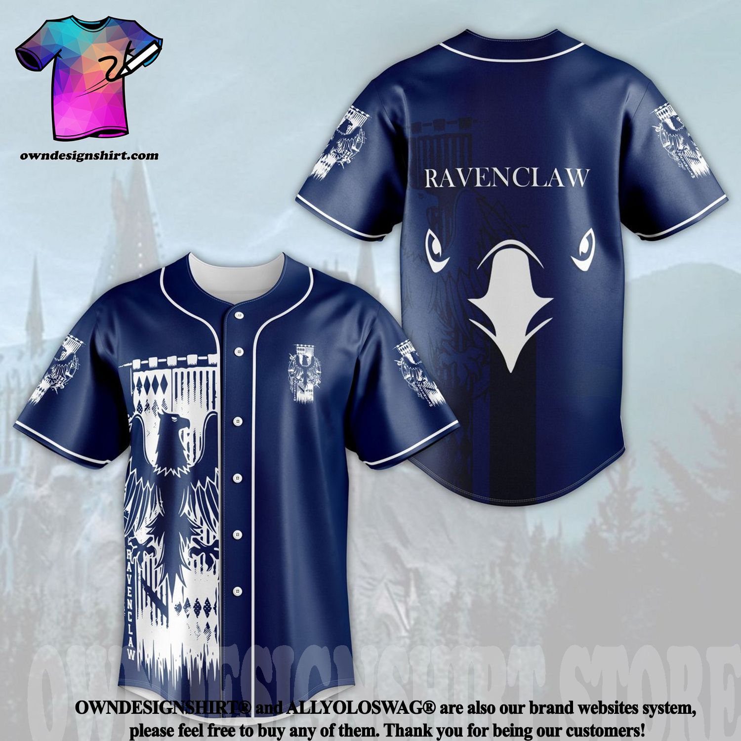 Navy best Potter The - Ravenclaw All Harry Hogwarts Unisex Over Baseball selling] Jersey Print