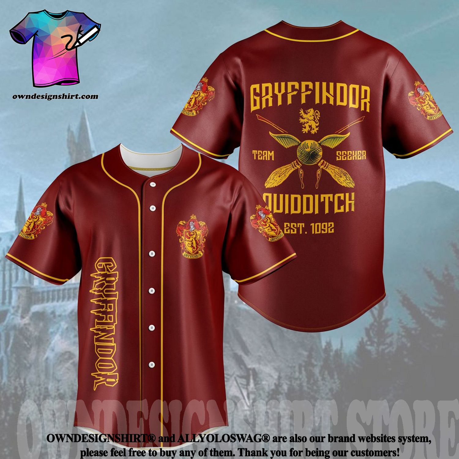 Harry Potter Team Gryffindor Quidditch Hogwarts Red Baseball Jersey Gift  For Sport Fans - Freedomdesign