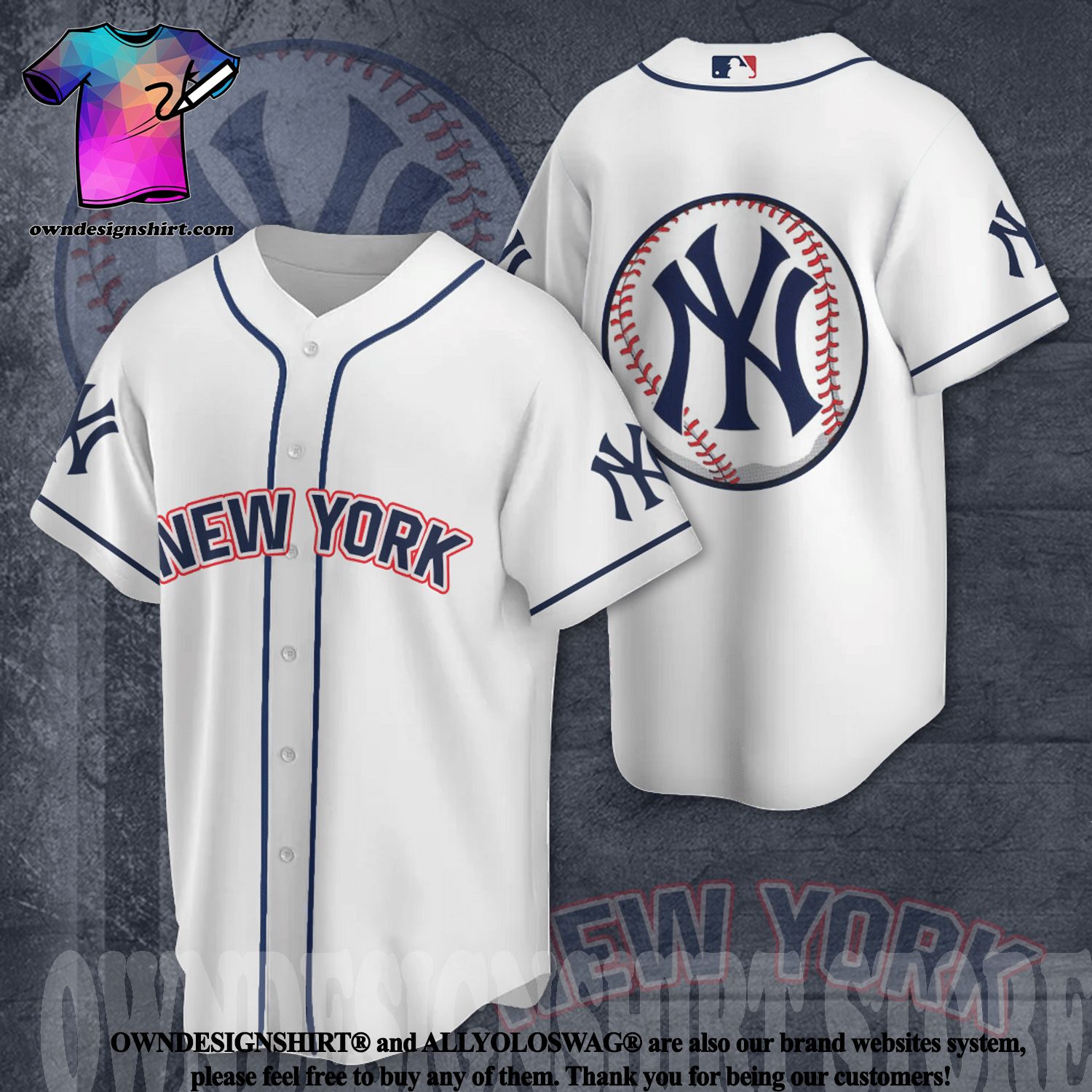 New York Yankees Baseball Team Full Printed Jersey Shirt-White