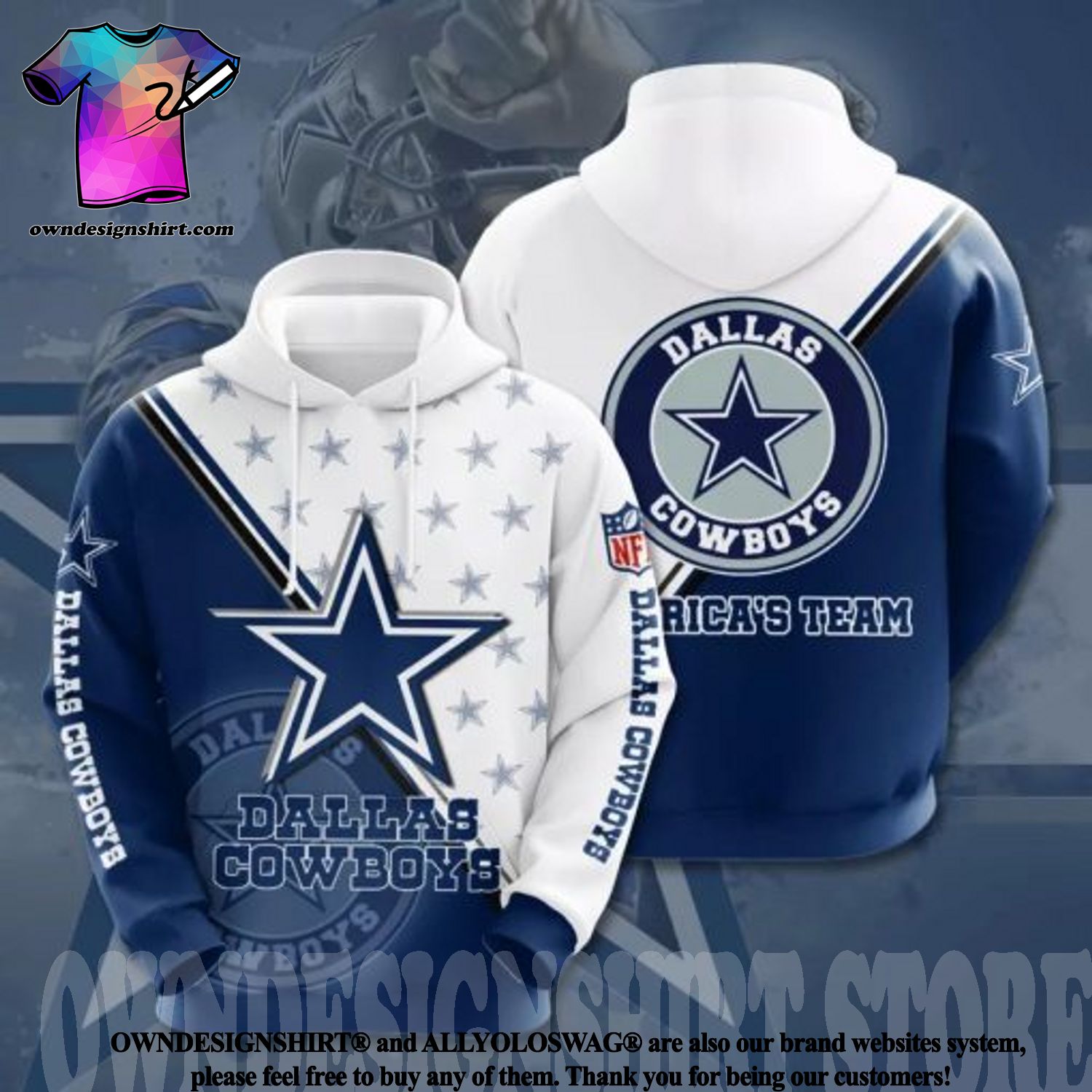 Dallas Cowboys Nfl Custom Name And Number T-Shirt Sweatshirt Hoodie 3D All  Over Print Shirt