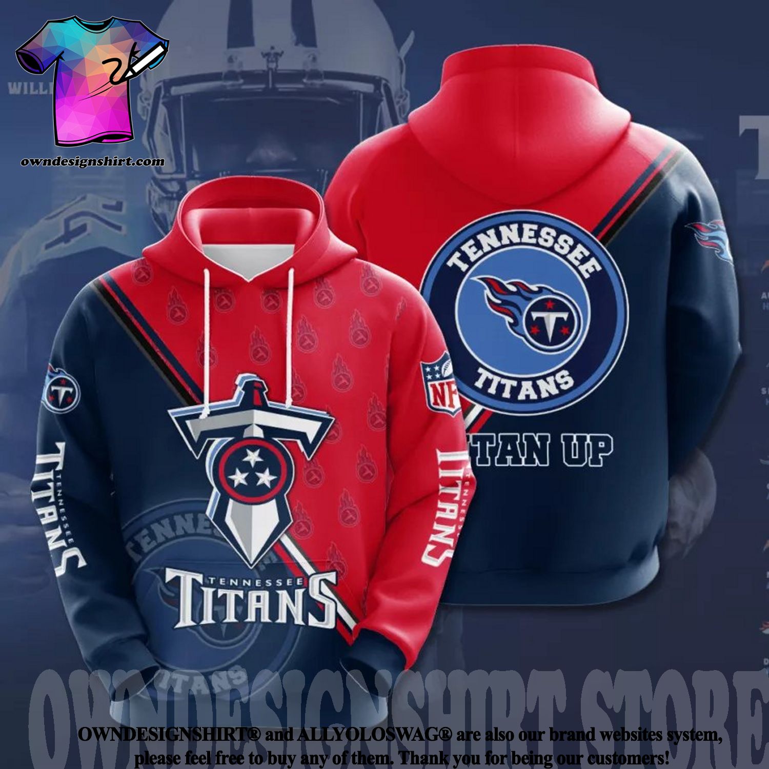 Tennessee Titans Logo 3D Hoodie Nfl Football Jersey 3D Sweatshirt Cool  Graphic - Best Seller Shirts Design In Usa