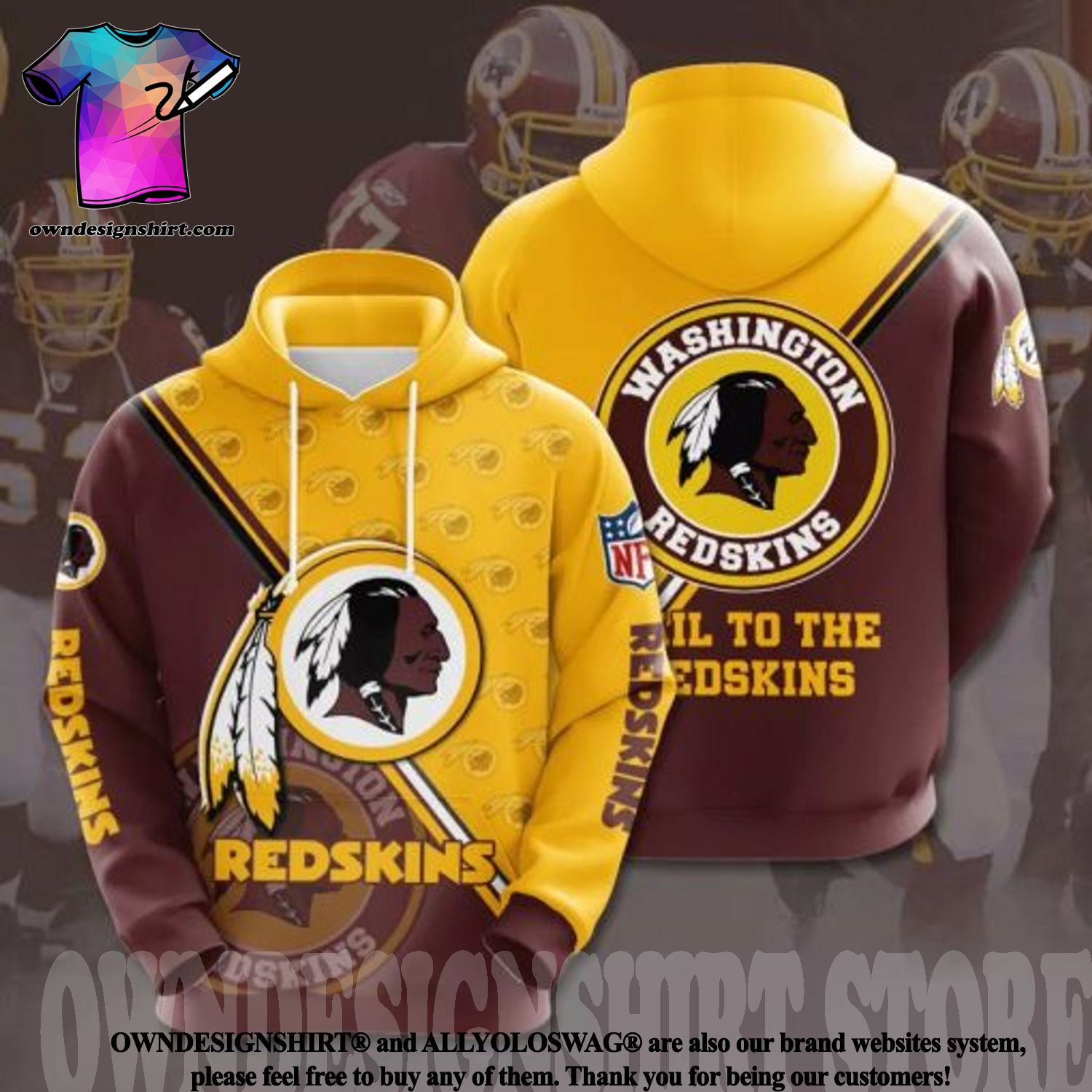 Washington Redskins Logo 3D Hoodie Football Team Jersey 3D