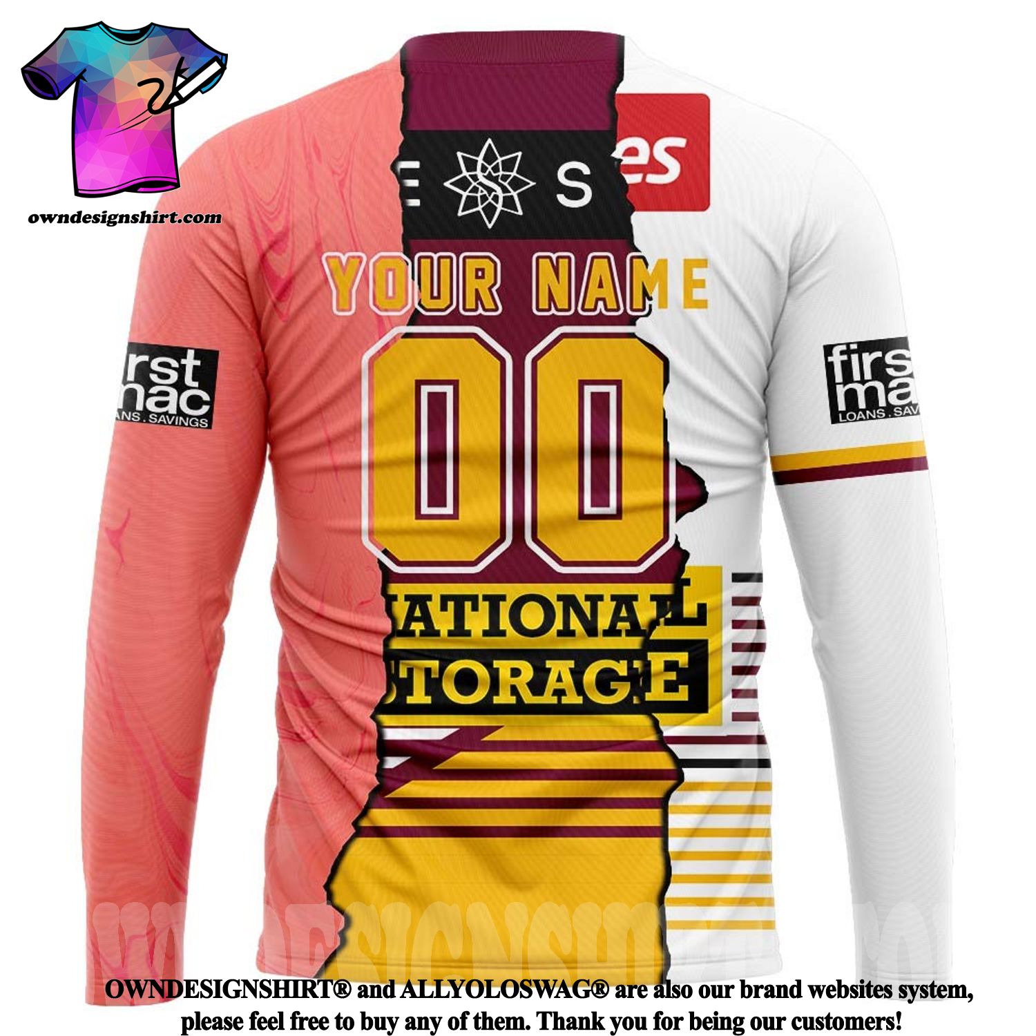 Custom Text And Number) 2023 Brisbane Broncos NRL Long Sleeve