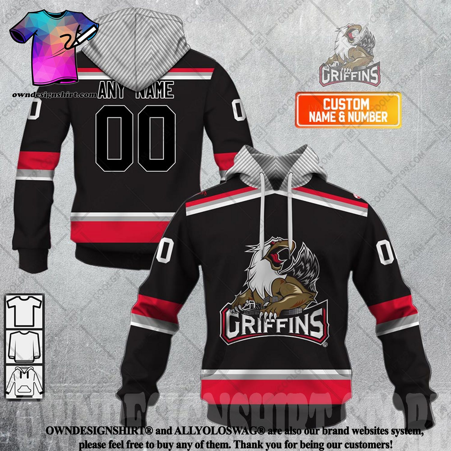 Personalized AHL Grand Rapids Griffins Color jersey Style New Outfit Full Printed Shirt