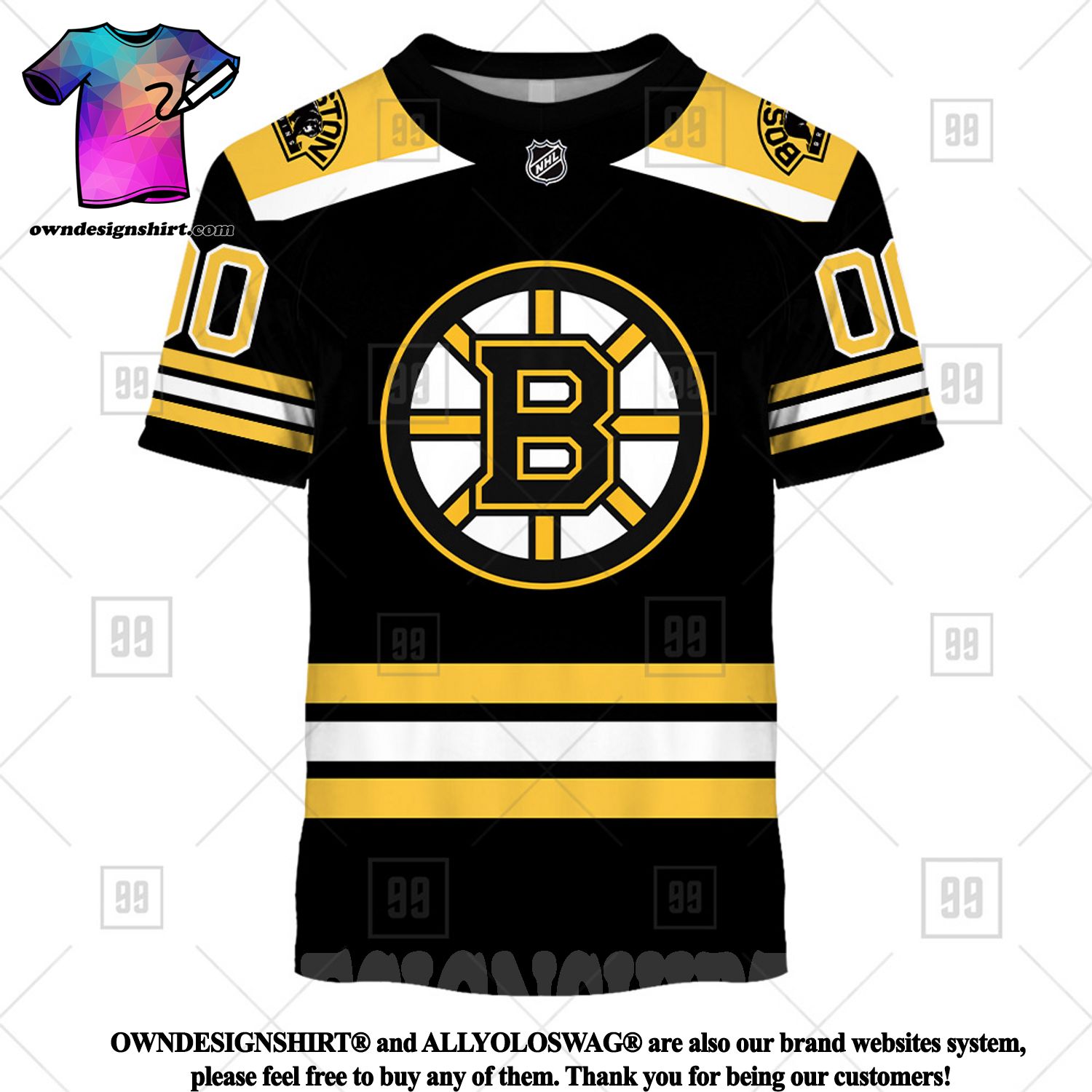 Custom Boston Bruins Jersey Name And Number Third Black - Tee Fashion Star
