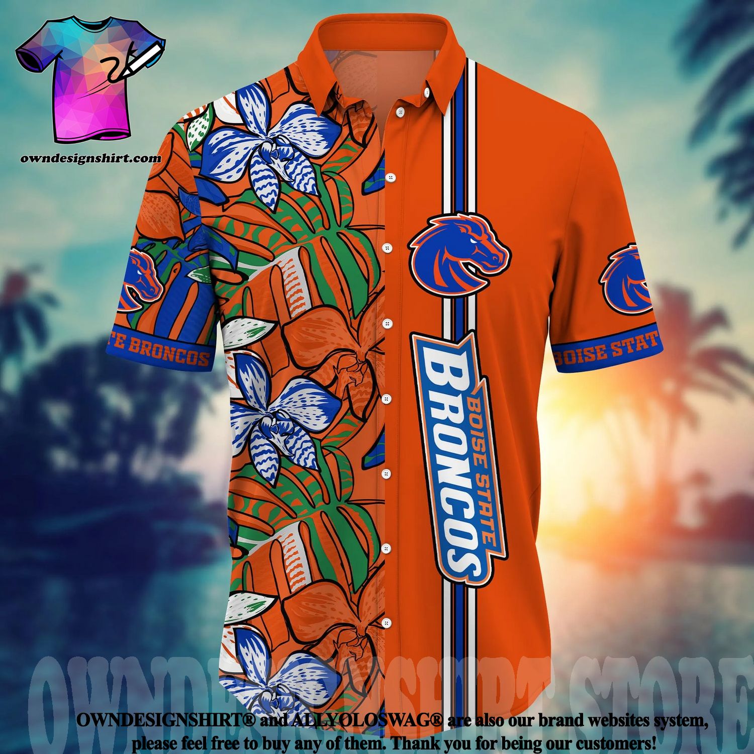 NCAA Boise State Broncos Flower Custom Button Up Hawaiian Shirt 3D