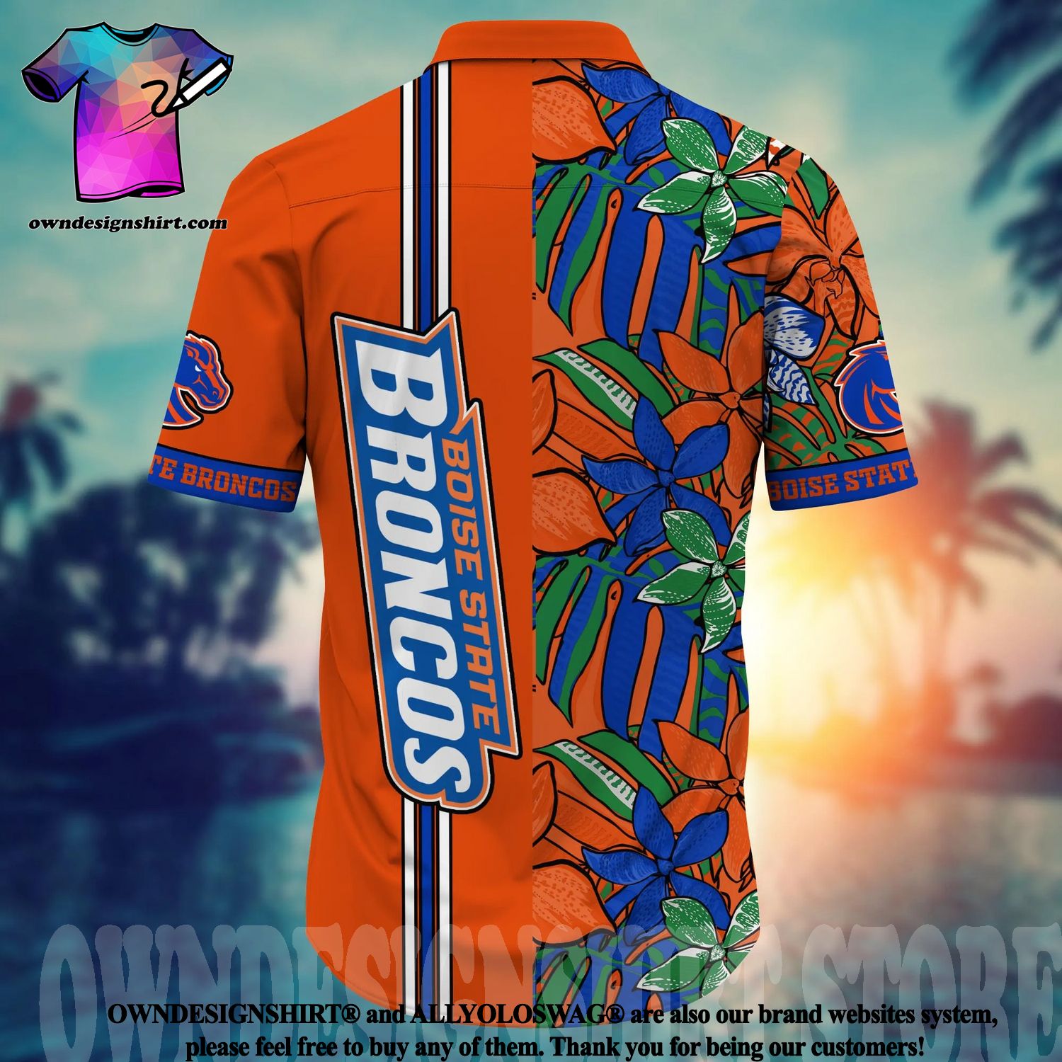 Boise State Broncos Tropical Flower And Flag Pattern 3D Hawaiian Shirt And  Shorts