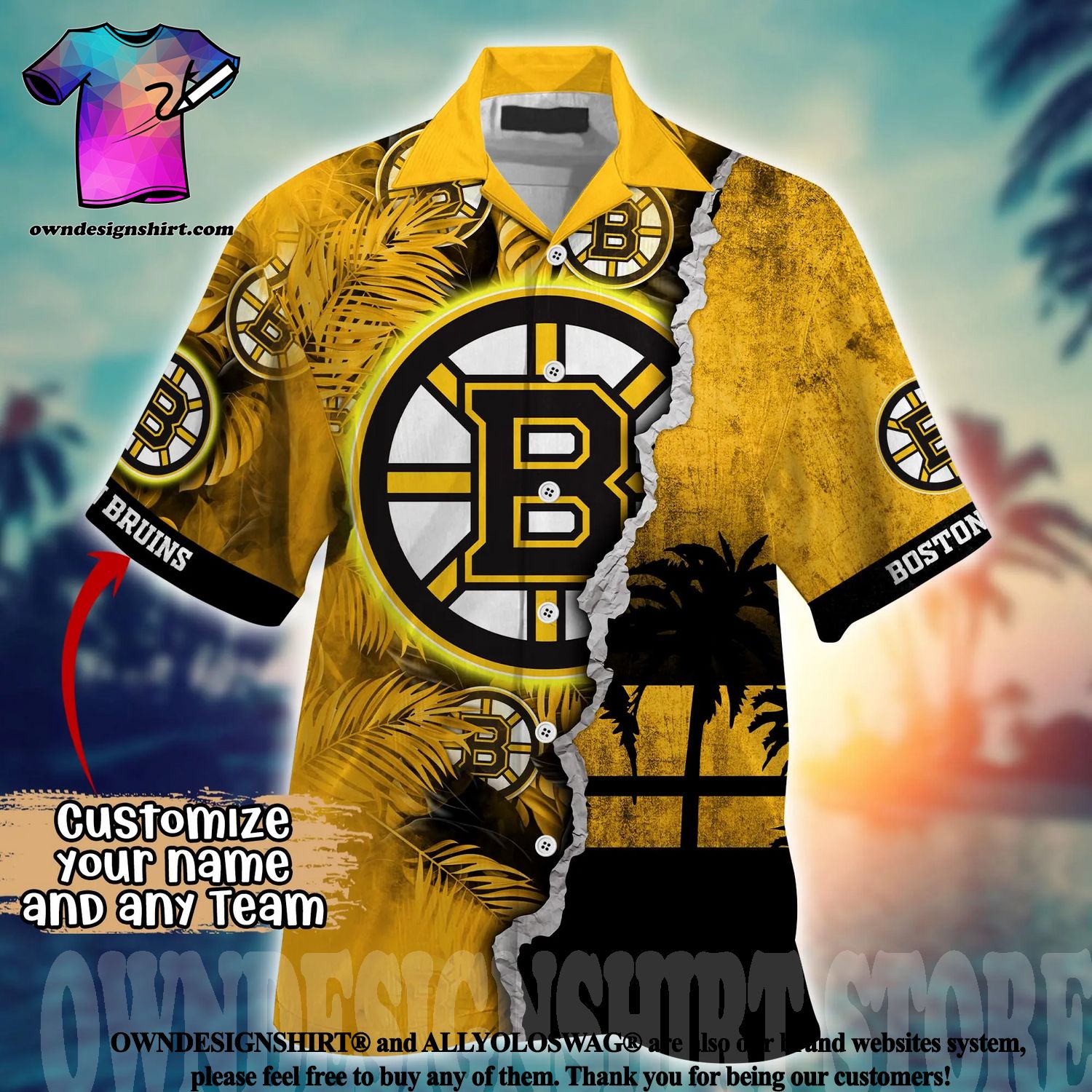 Men Boston Bruins Hockey Floral Aloha Hawaiian Shirt Summer