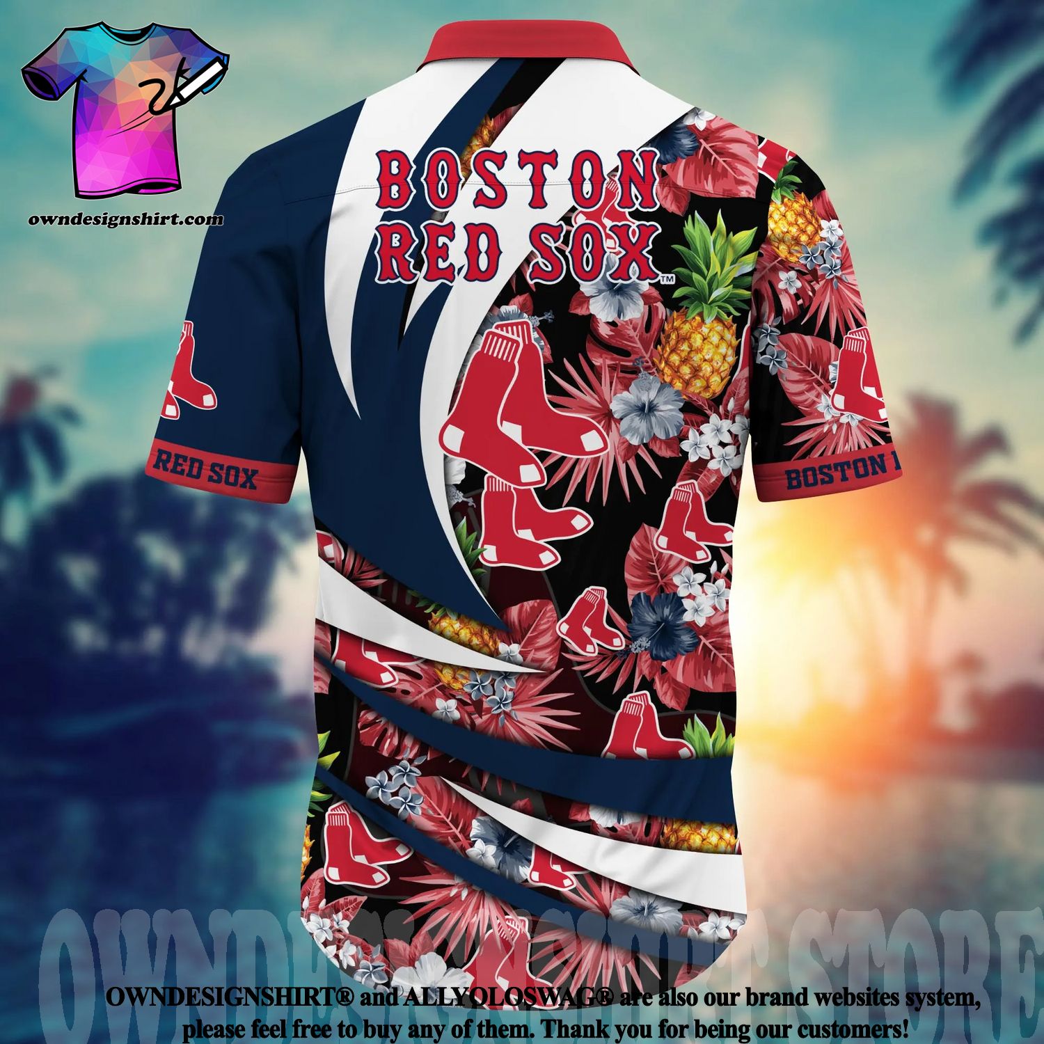 The best selling] Boston Red Sox MLB Flower Full Print Unisex Hawaiian Shirt