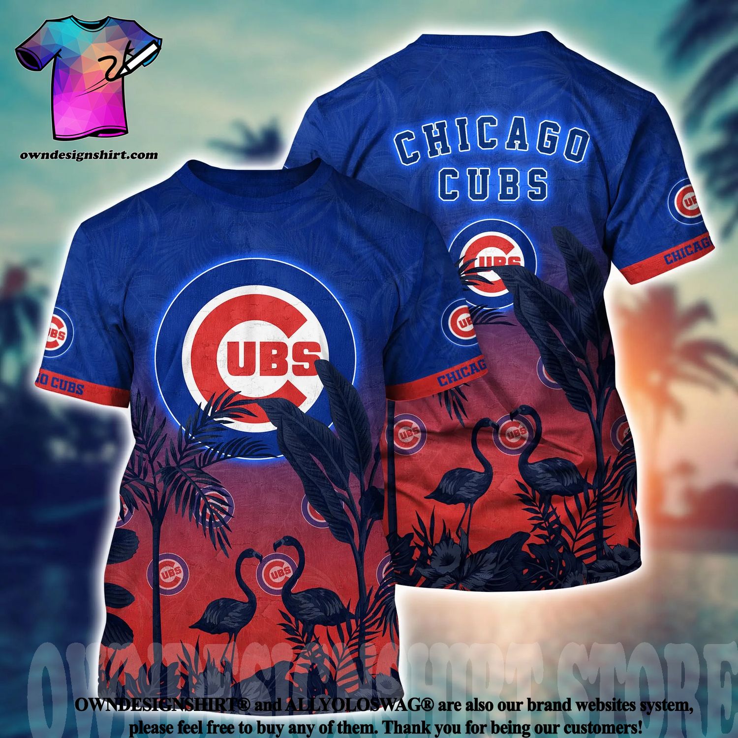 Chicago Cubs White Hibiscus Turquoise Stripe Pattern 3D Hawaiian Shirt  Summer Gift
