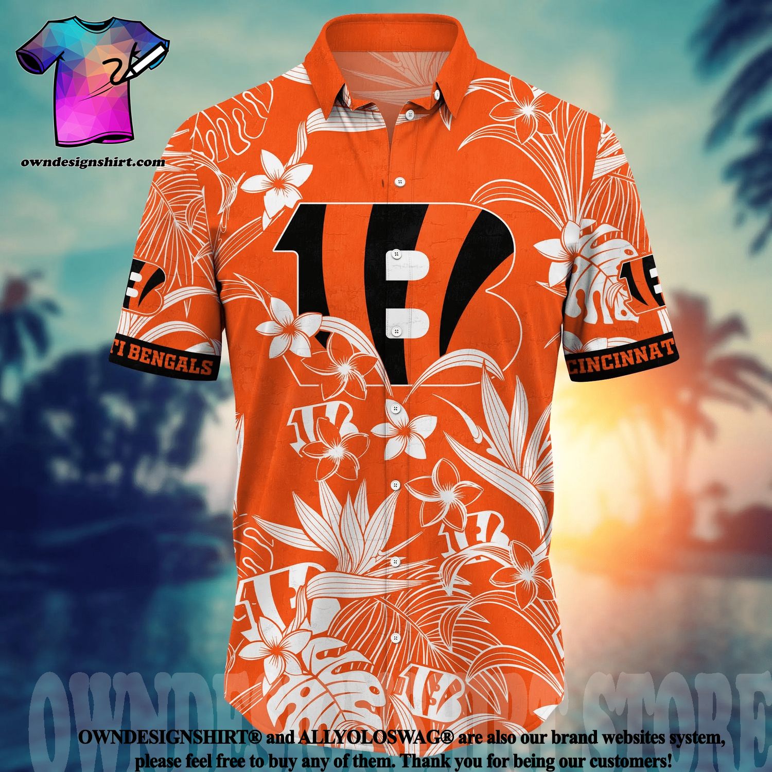 Tiger Symbol NFL Cincinnati Bengals Black Orange Short Sleeve Hawaiian Shirt -PhotoRoom