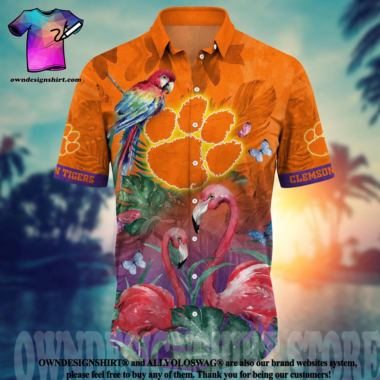 Clemson Tigers Tropical Flower And Flag Pattern 3D Hawaiian Shirt And Shorts