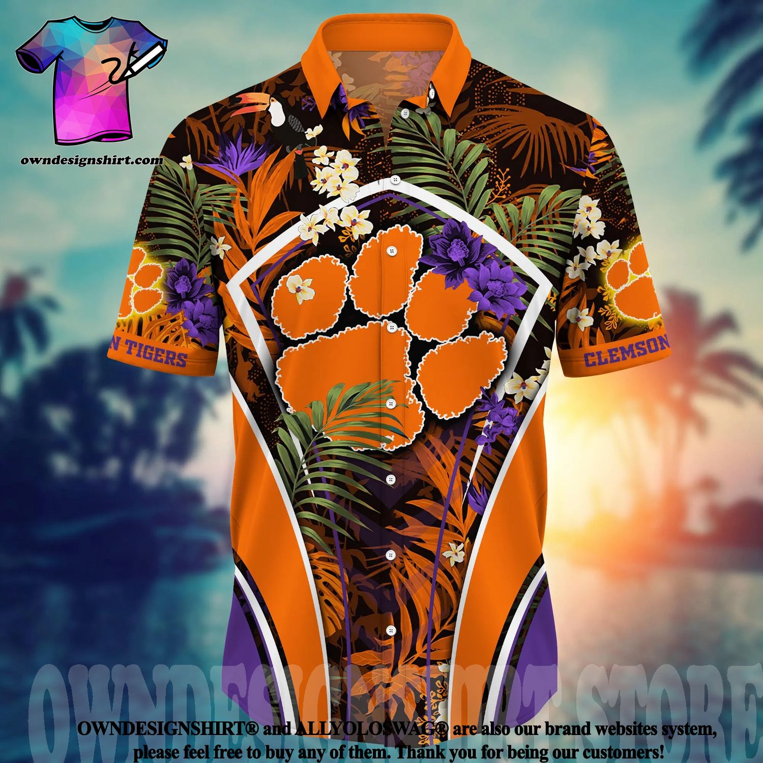Clemson Tigers Tropical Flower And Flag Pattern 3D Hawaiian Shirt And Shorts